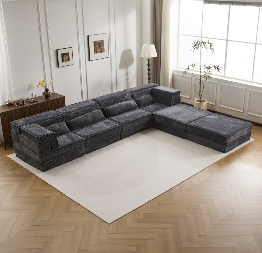 Sectional Sofa Bed Modular Circle Fleece Dark Gray 4 Seat 157 In Convertible