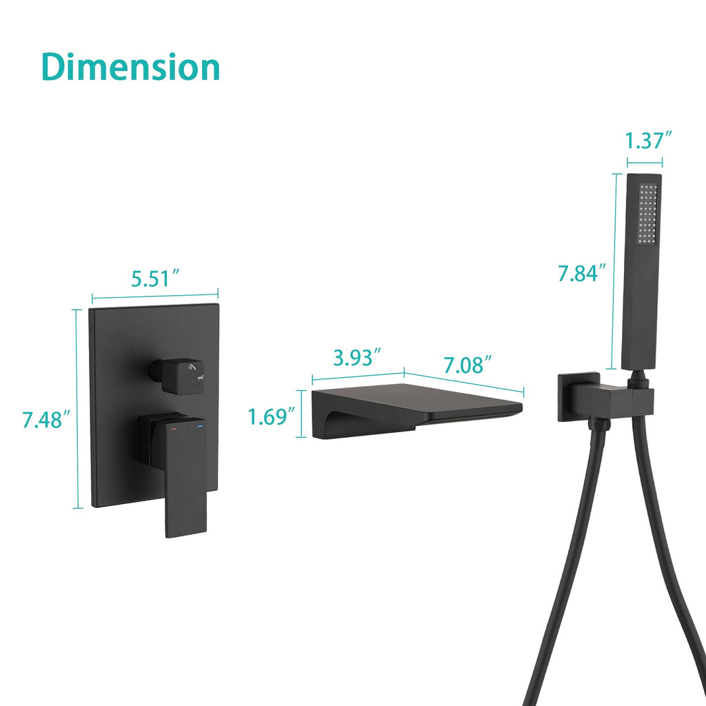 Modern Style Matte Black Wall Mount Tub Filler Bathtub Faucet Shower Set