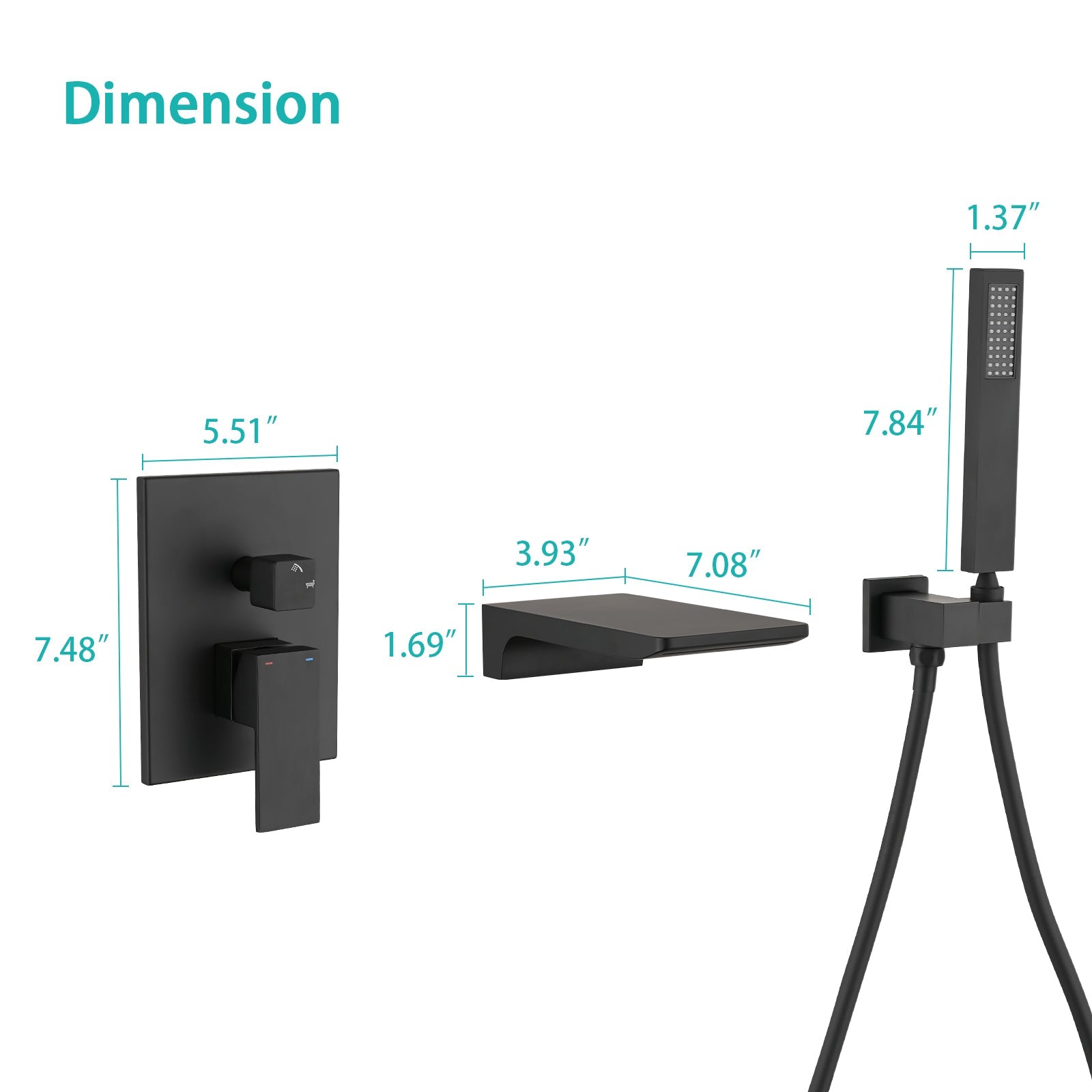 Modern Style Matte Black Wall Mount Tub Filler Bathtub Faucet Shower Set