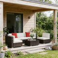 Outdoor Sectional Set PE Rattan Steel Brown Cream 6 Piece 395 LB