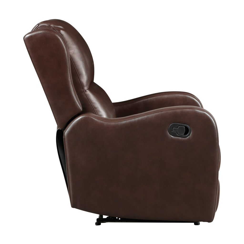 Brown Faux Leather Reclining Chair Wood Frame Living Room