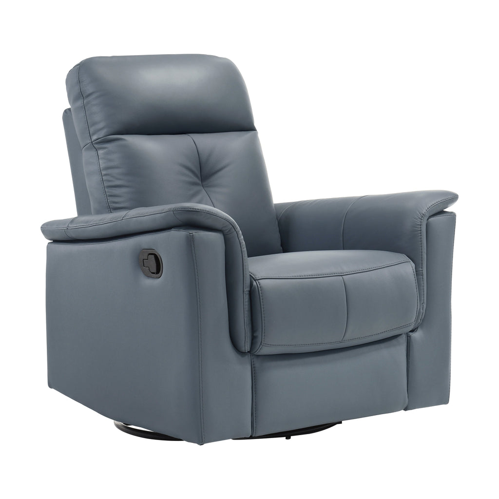 Blue Gray Leather Reclining Swivel Glider Chair