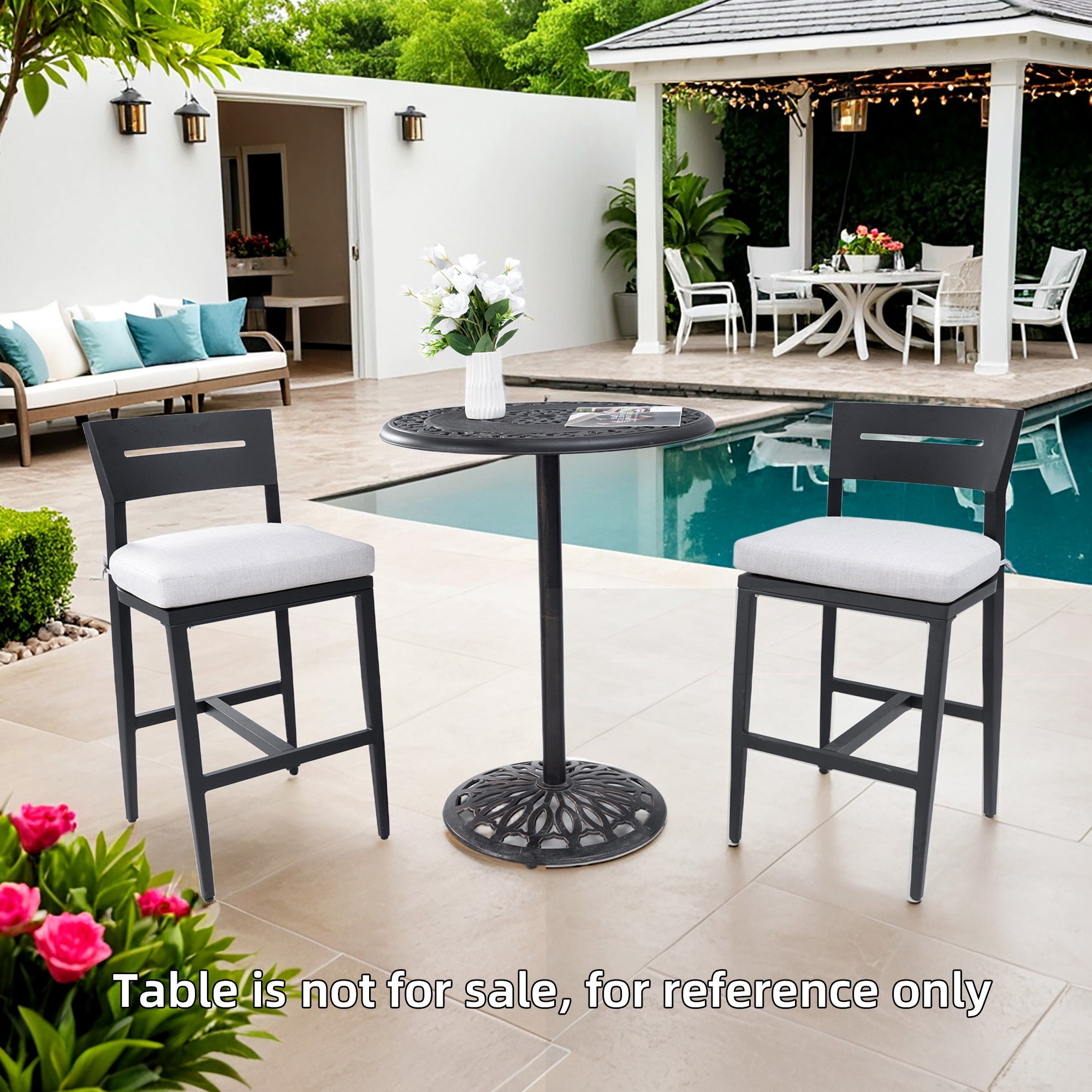 Outdoor Bar Stools Set of 2 Aluminum Patio Chairs Backrest
