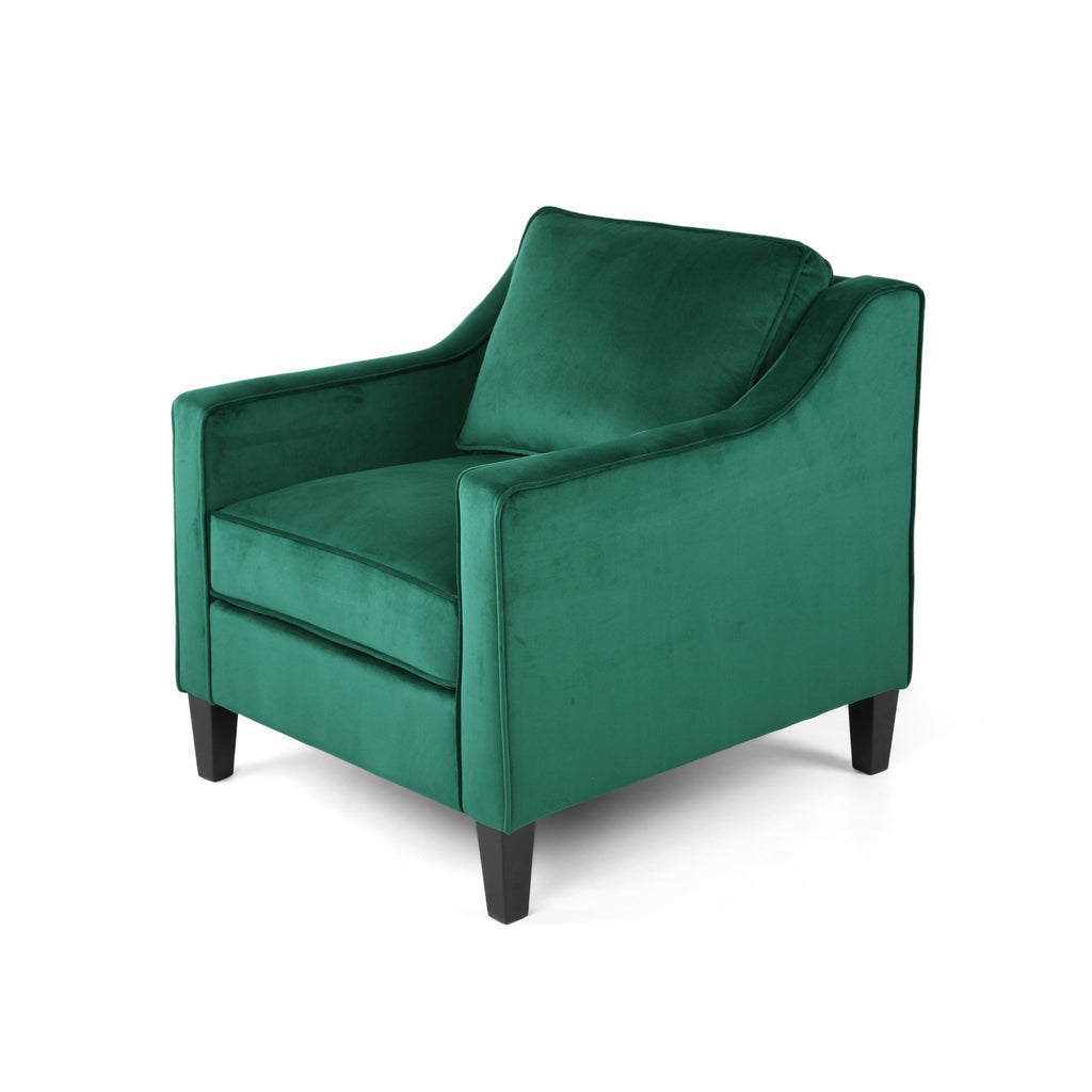 Club Chair Contemporary Velvet Green Birch Legs 31x34x34 In Tonal Piping