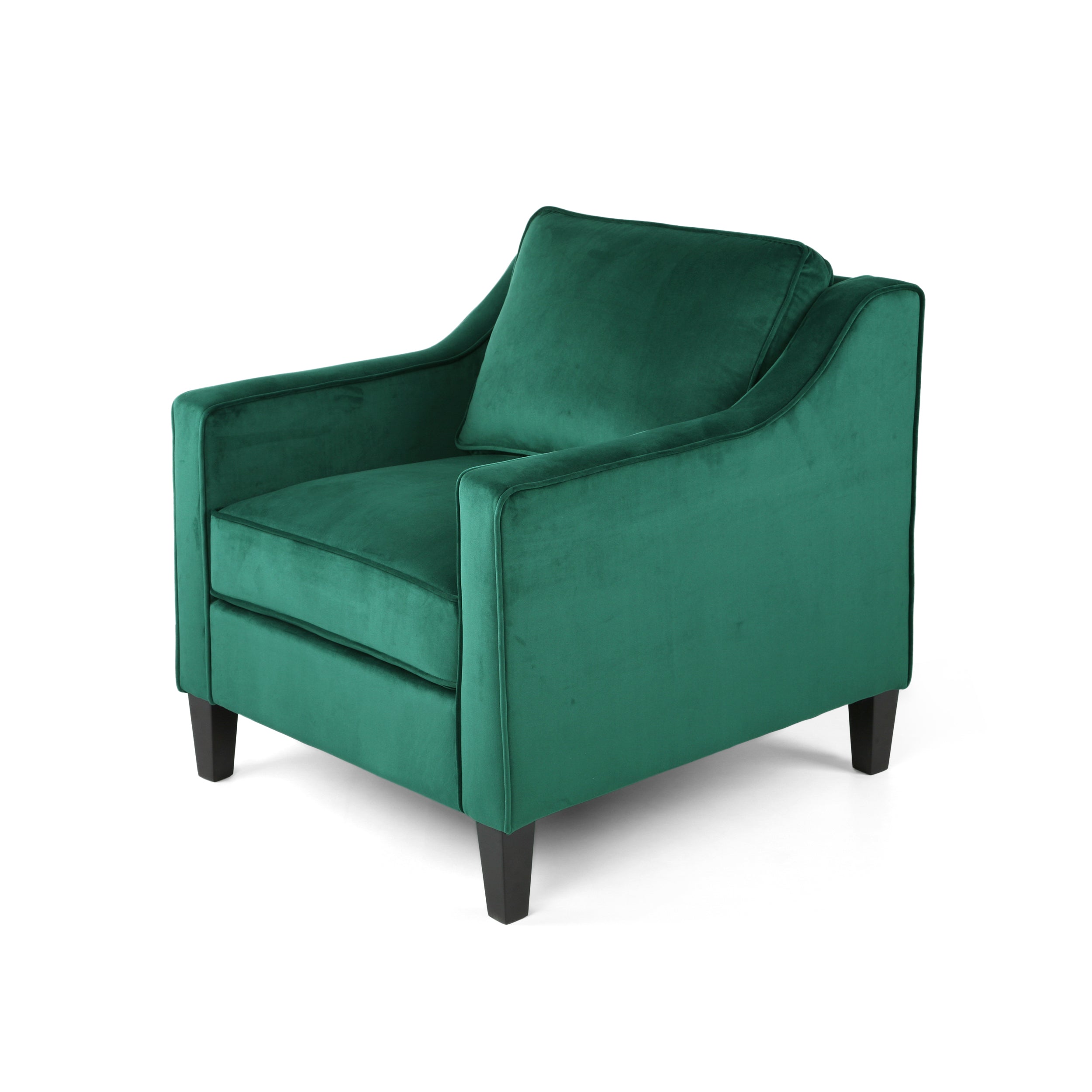 Club Chair Contemporary Velvet Green Birch Legs 31x34x34 In Tonal Piping