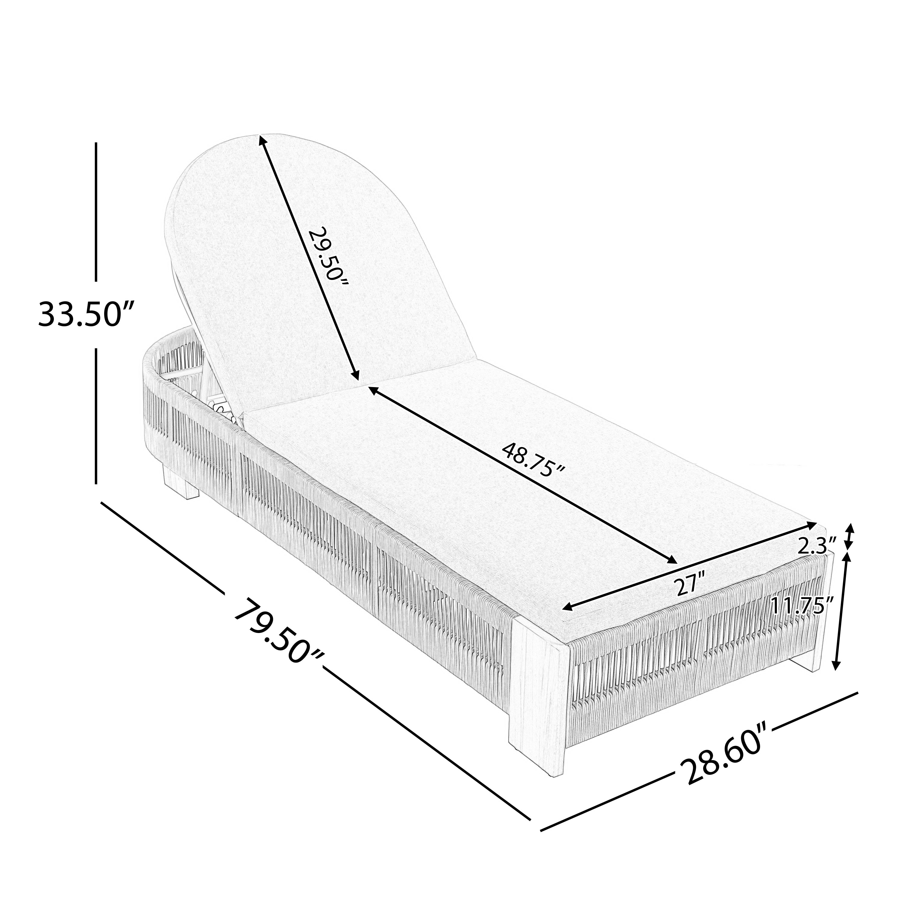 Outdoor Rope Chaise Lounge Set, Adjustable Backrest, Teak Table