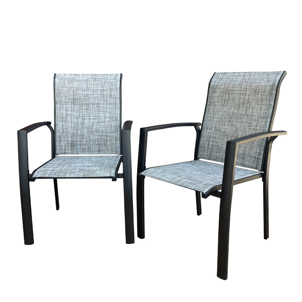 Set of 2 Metal Outdoor Dining Chairs, Black, All Weather