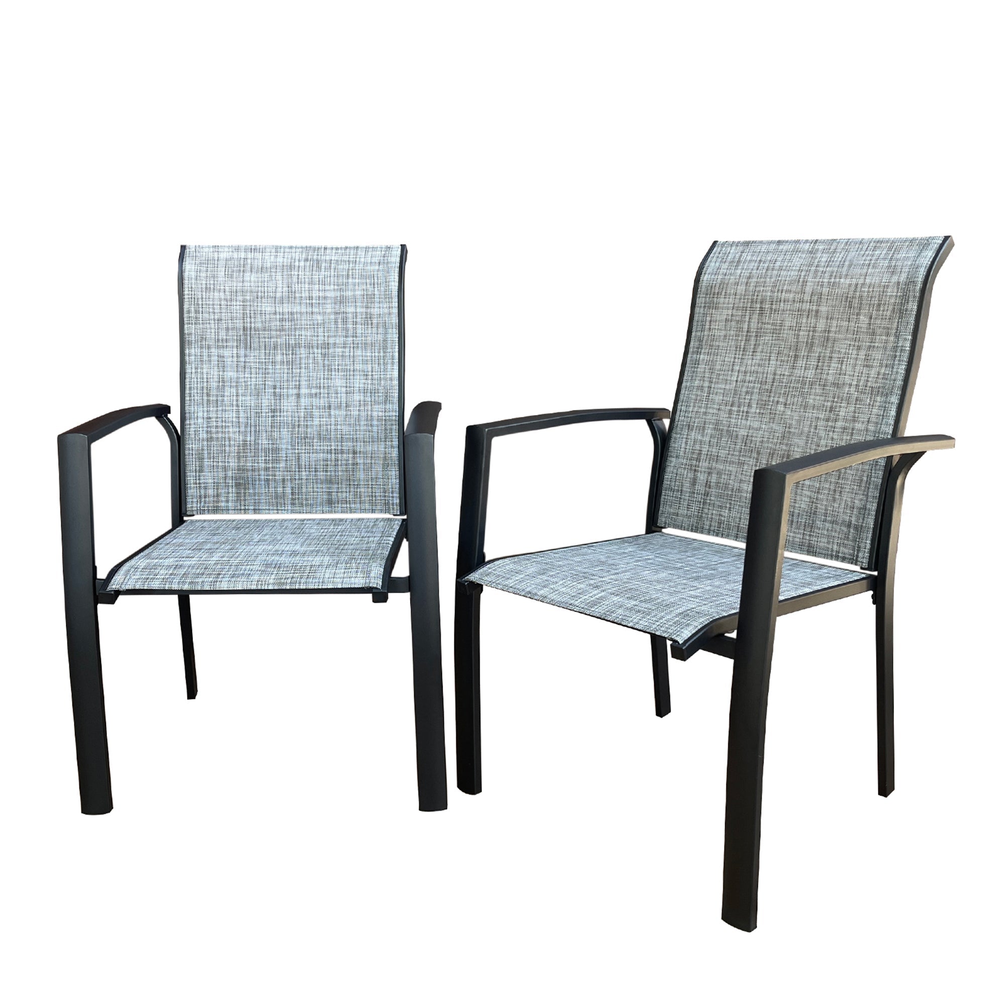 Set of 2 Metal Outdoor Dining Chairs, Black, All Weather