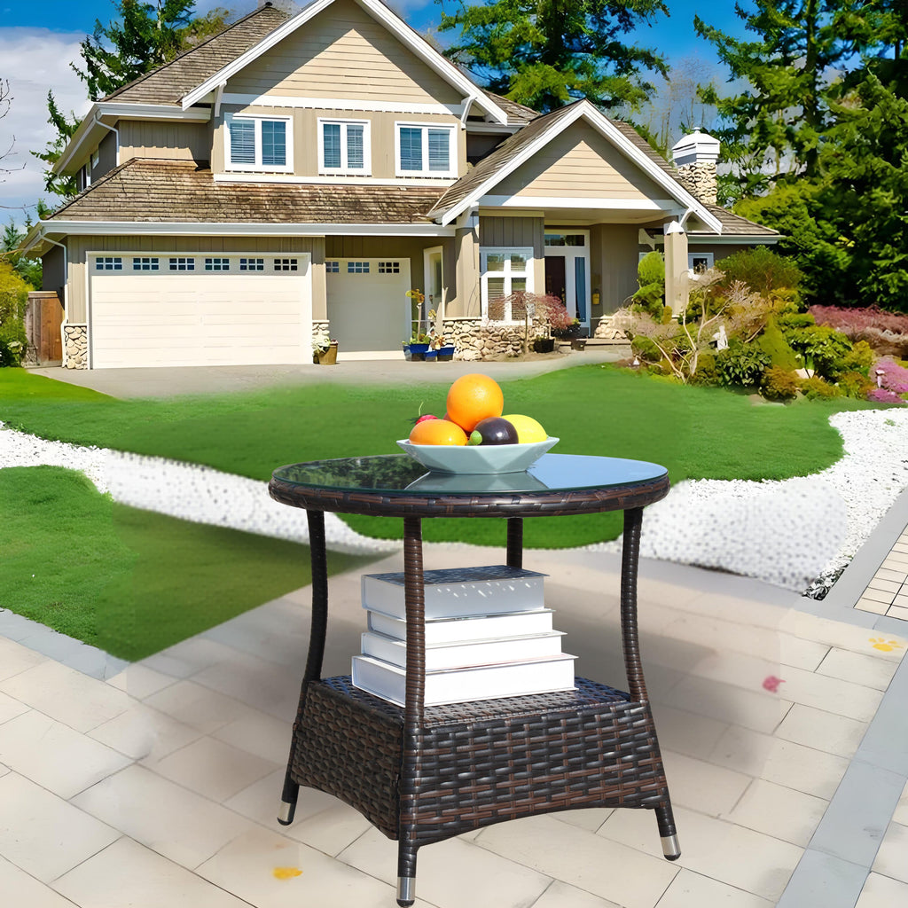 Round Tempered Glass Outdoor Coffee Table
