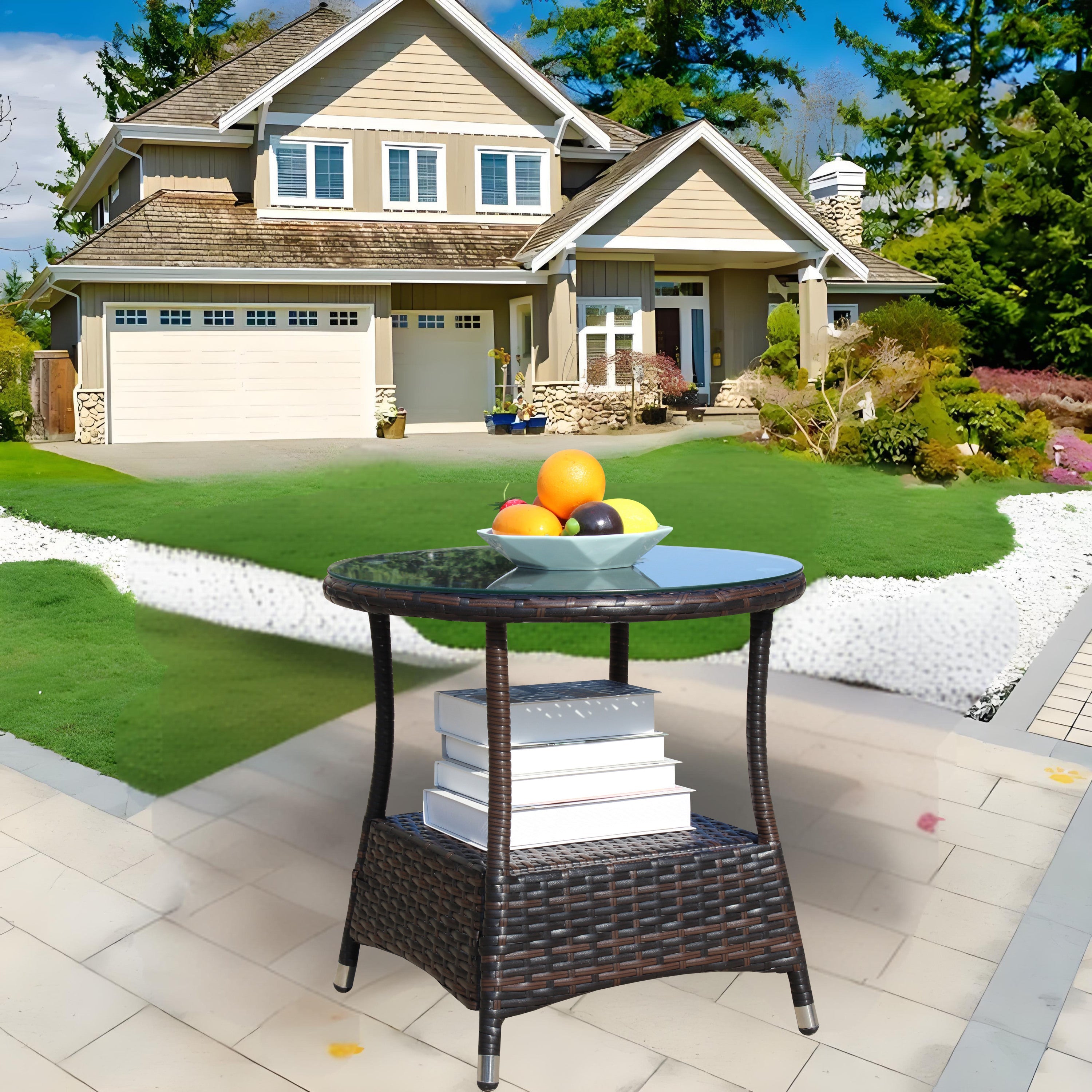 Round Tempered Glass Outdoor Coffee Table