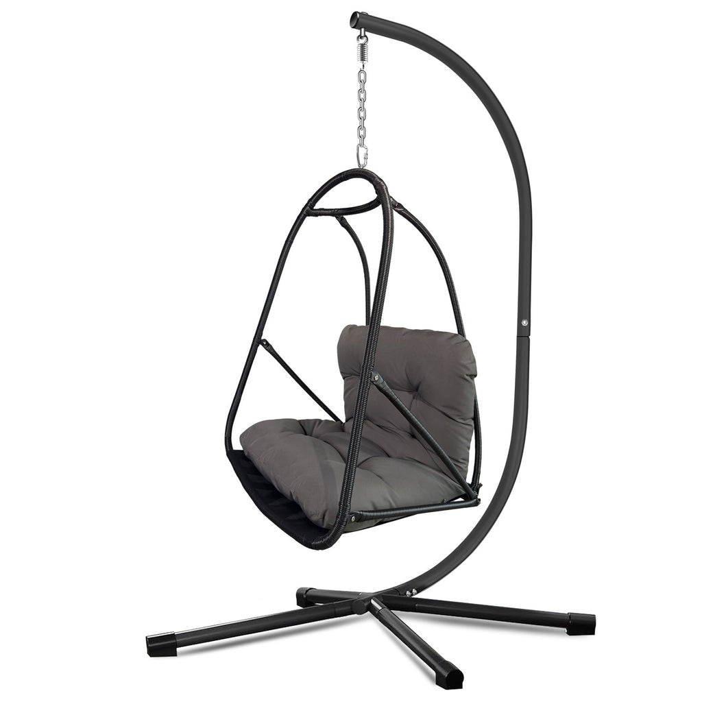 Wicker Rattan Swing Egg Chair with Stand Indoor Outdoor