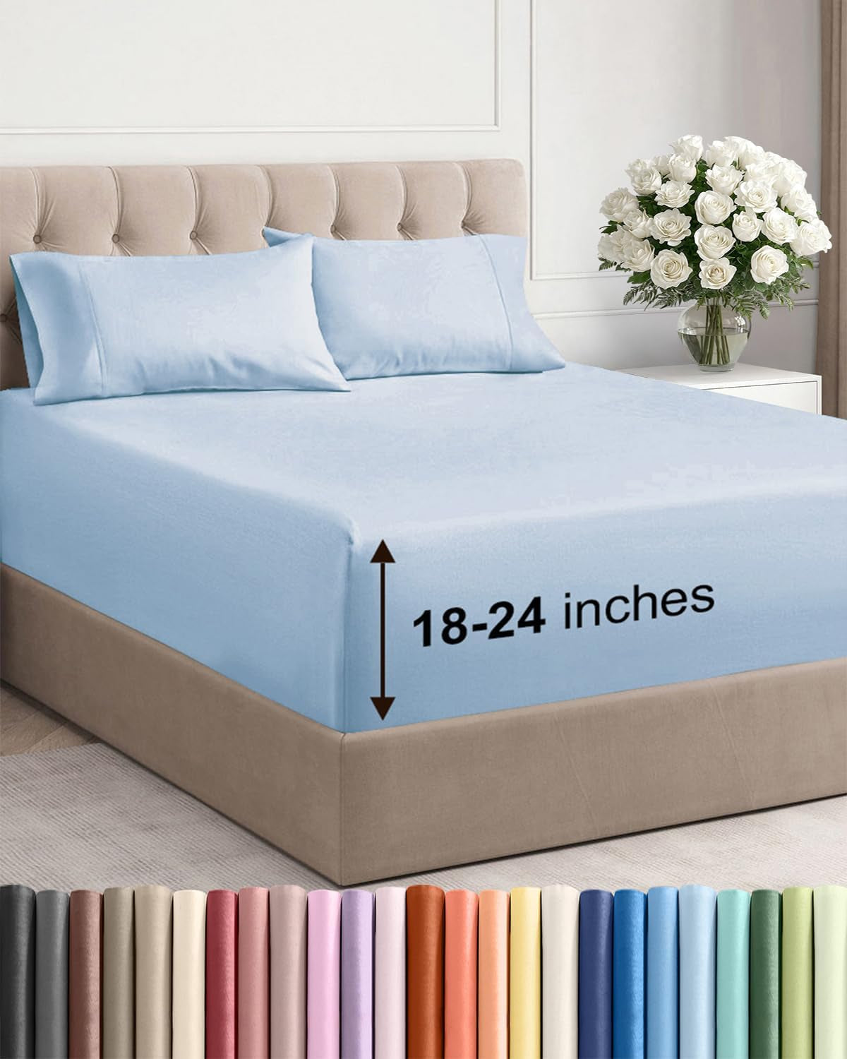 Extra Deep Pocket Sheet Set 4 Piece Breathable Soft Cooling Bedding Wrinkle Free