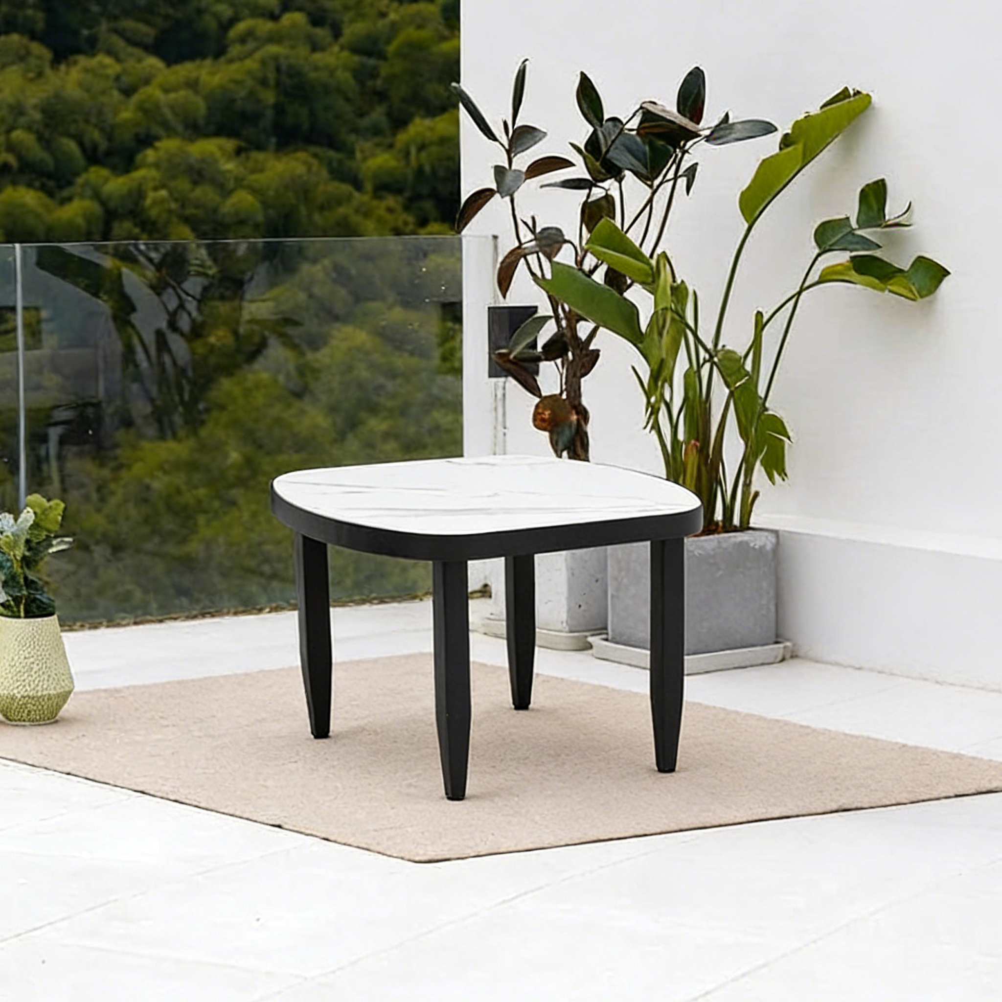 Modern Outdoor Arc Side Table 23.6" Marble Sintered Stone