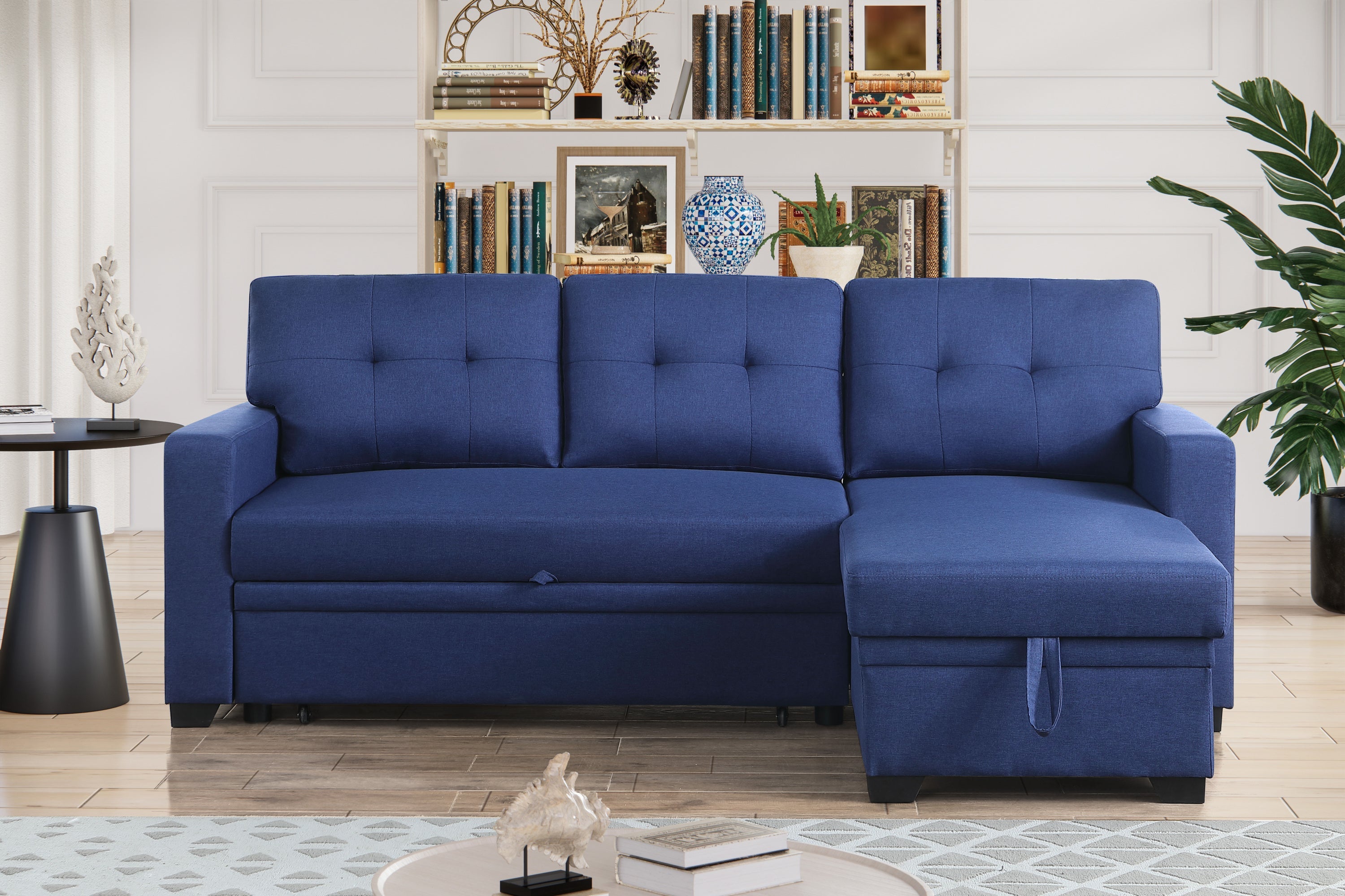 Convertible Upholstered Sectional Sofa with Pull-out Chaise