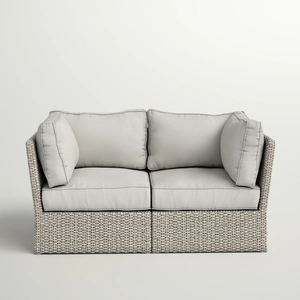 Outdoor Loveseat HDPE Wicker Gray Mix 66in Fully Assembled 600 LB