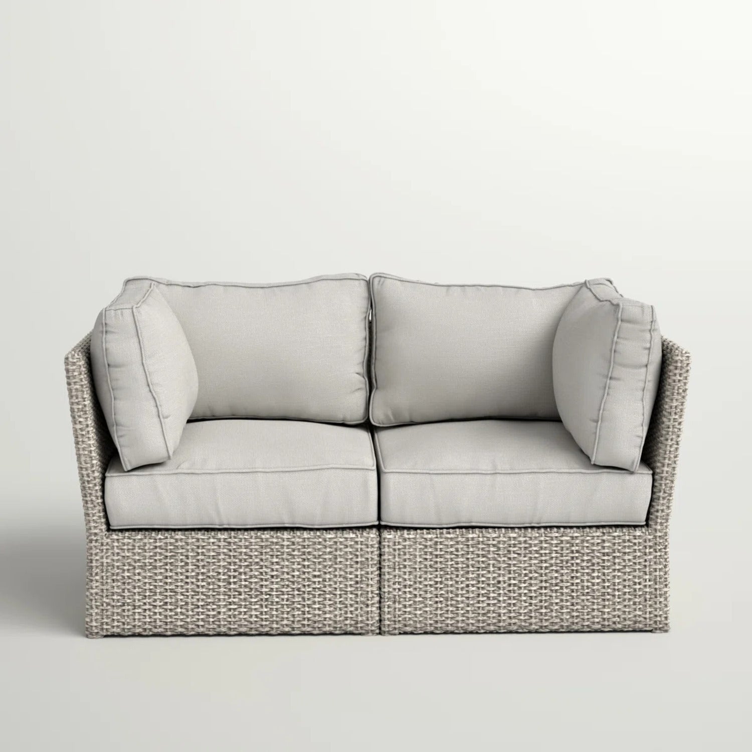 Outdoor Loveseat HDPE Wicker Gray Mix 66in Fully Assembled 600 LB