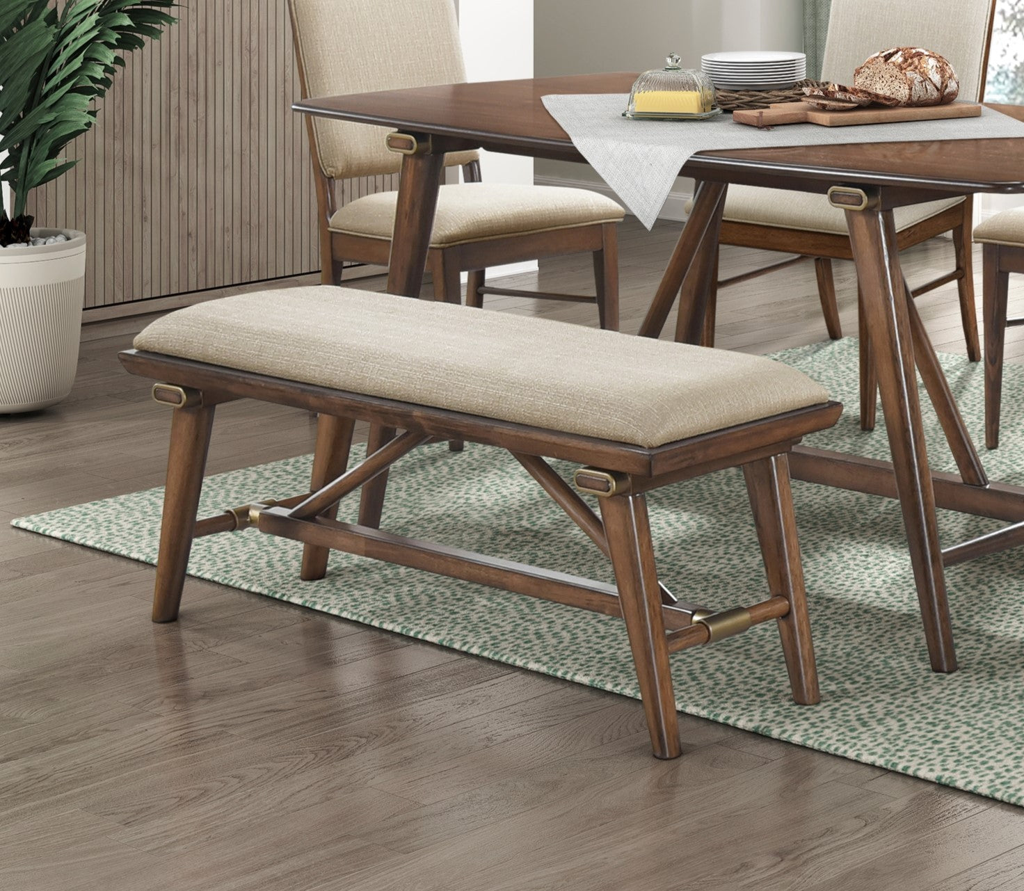 6pc Dining Set Table Bench 4 Side Chairs Brown Wood