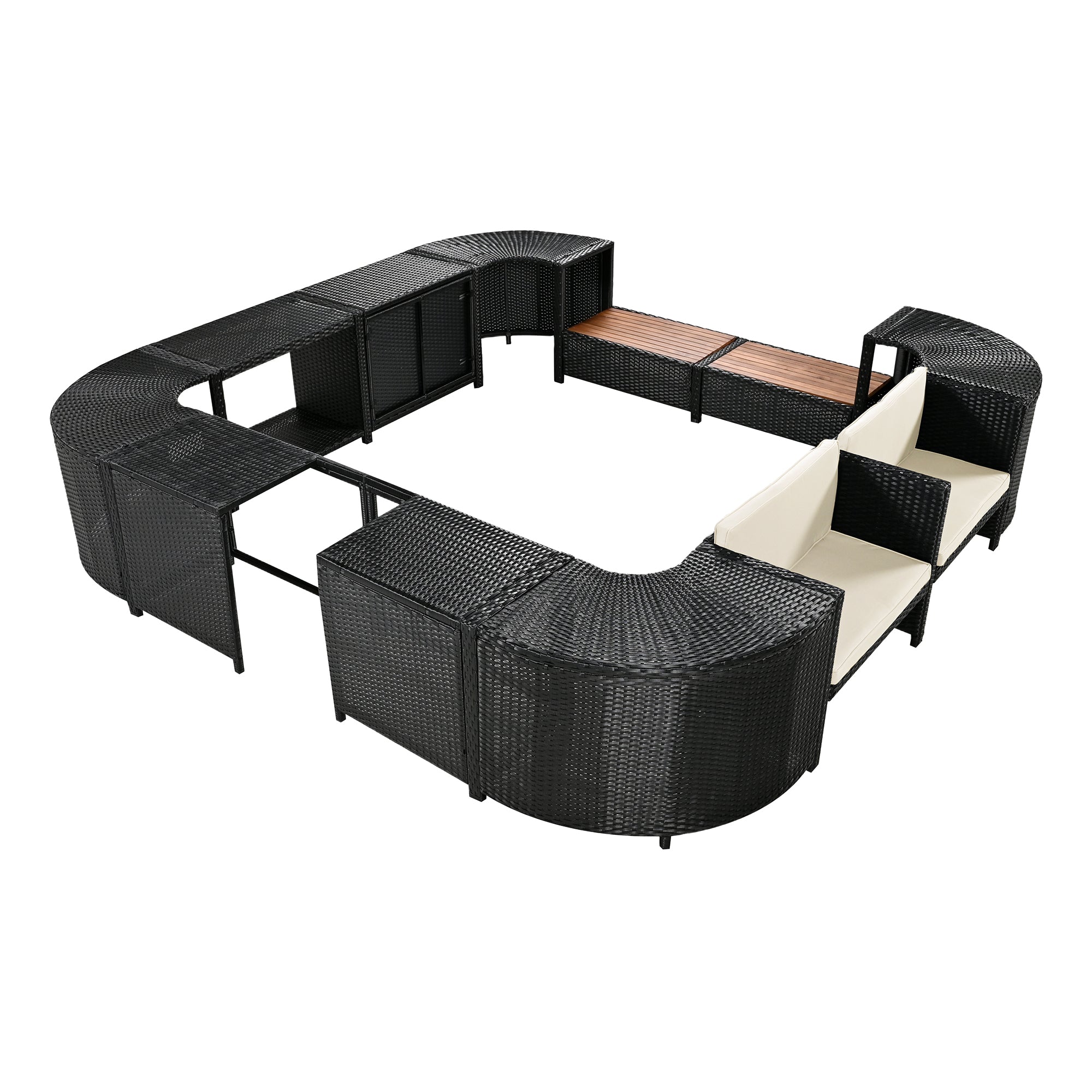Outdoor Rattan Sectional Sofa Set with Storage, Beige