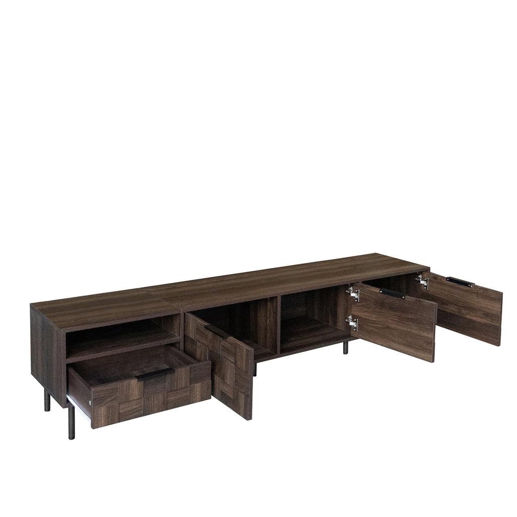 TV Stand Mid-Century Walnut MDF Soft-Close Doors Fits 85 In TV 78.7 In