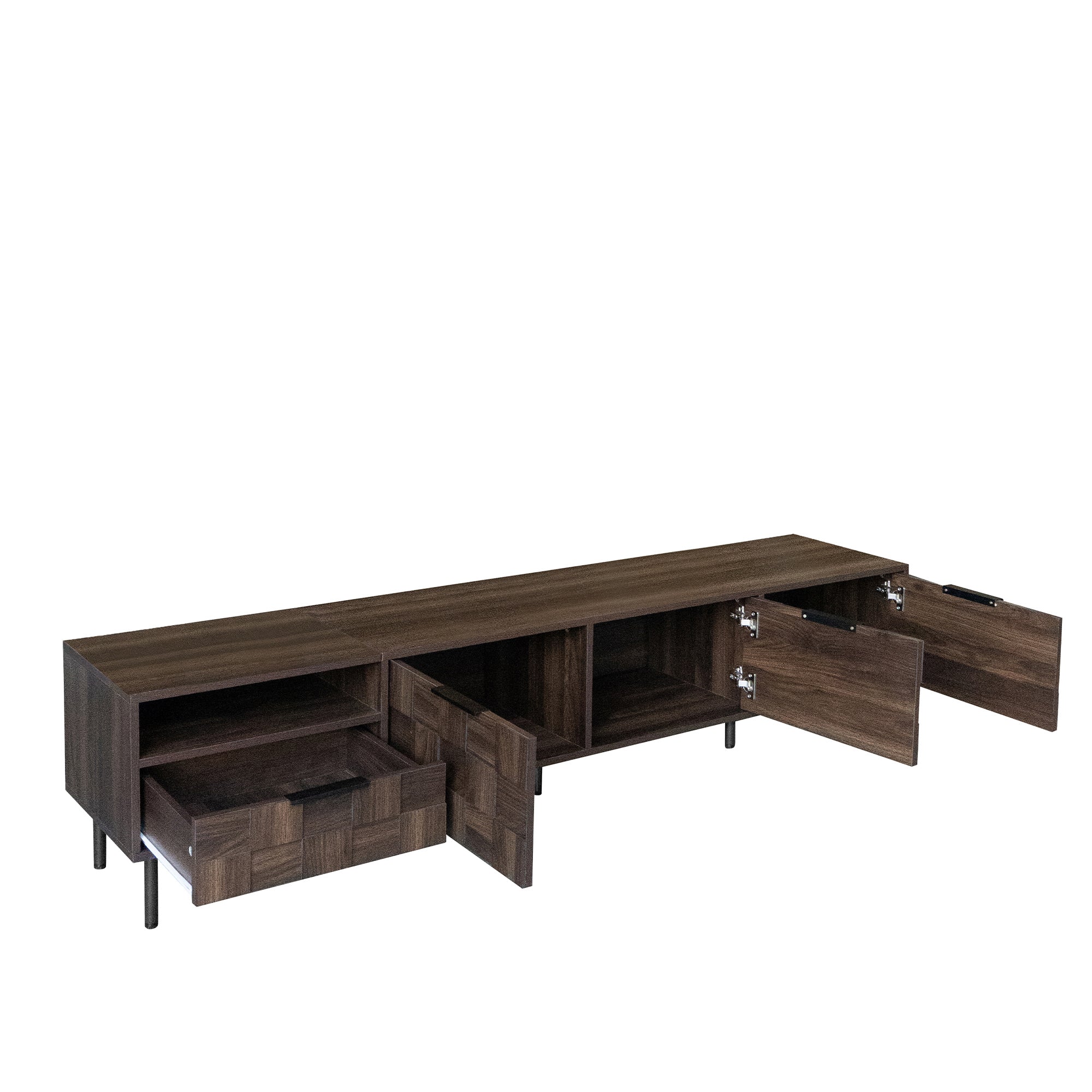 TV Stand Mid-Century Walnut MDF Soft-Close Doors Fits 85 In TV 78.7 In