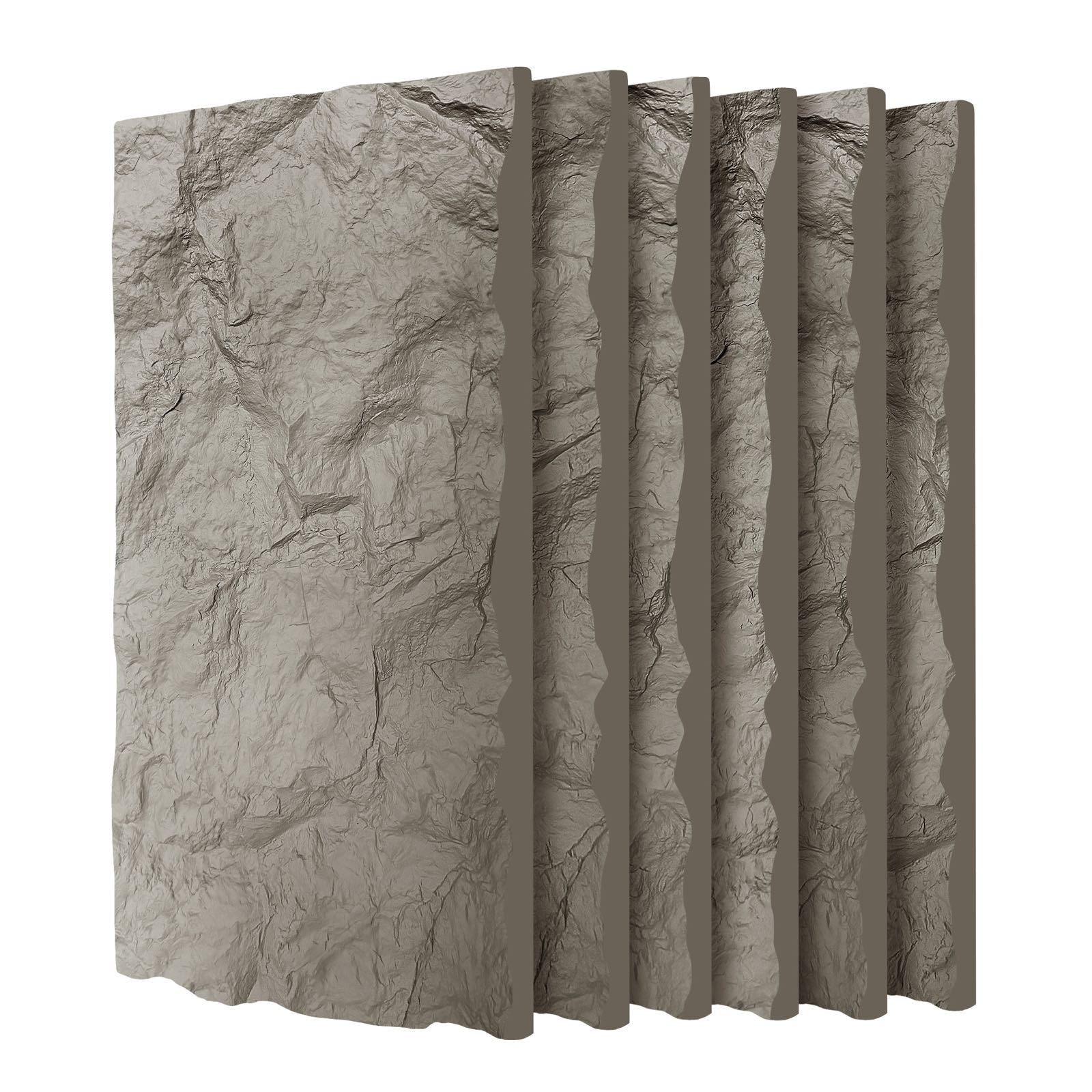 3D Faux Stone Wall Panels 6pc Wainscoting 47x24" Grey