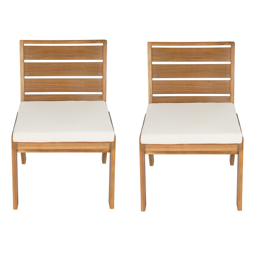Outdoor Dining Chairs Set of 2 Acacia Wood Patio Beige Cushion