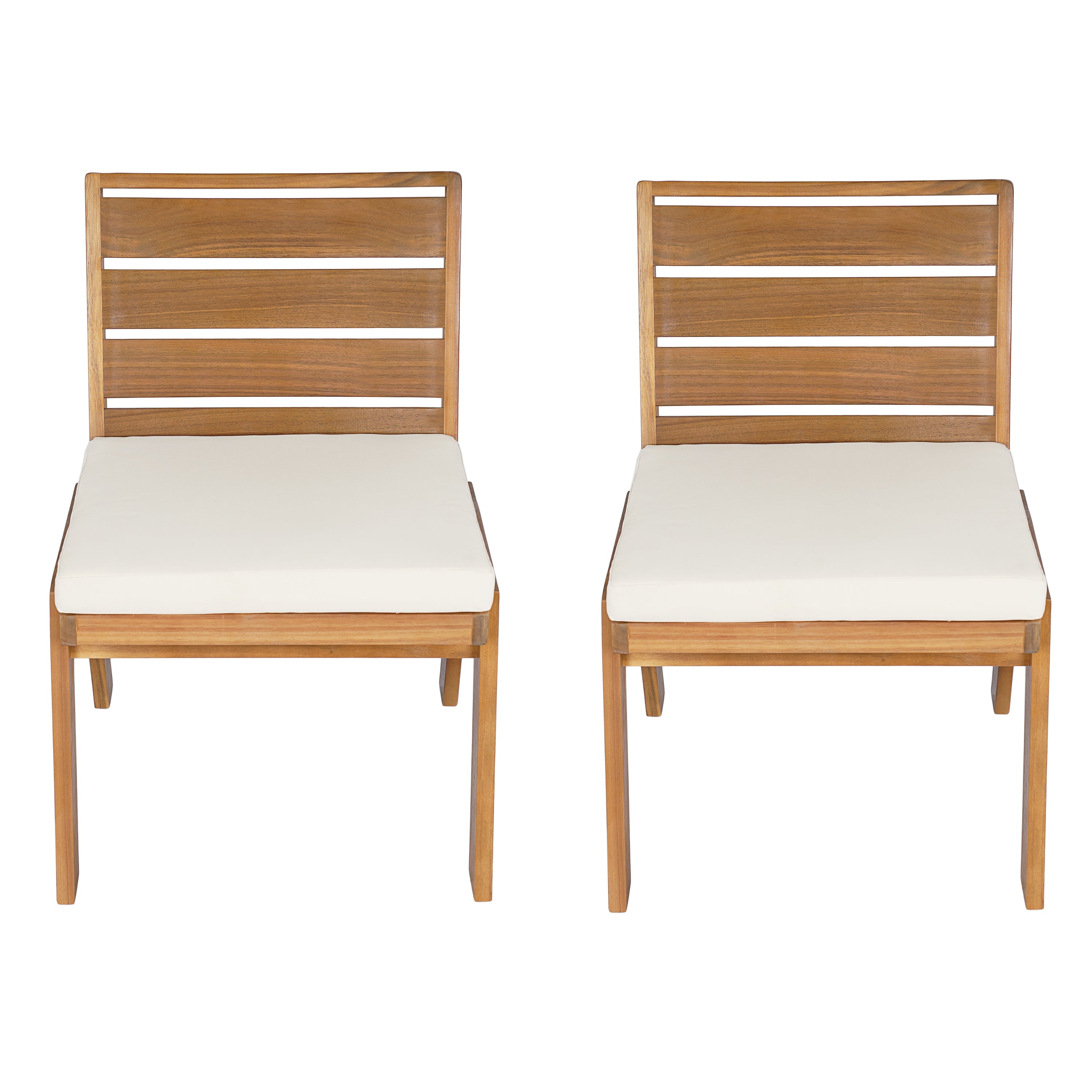 Outdoor Dining Chairs Set of 2 Acacia Wood Patio Beige Cushion