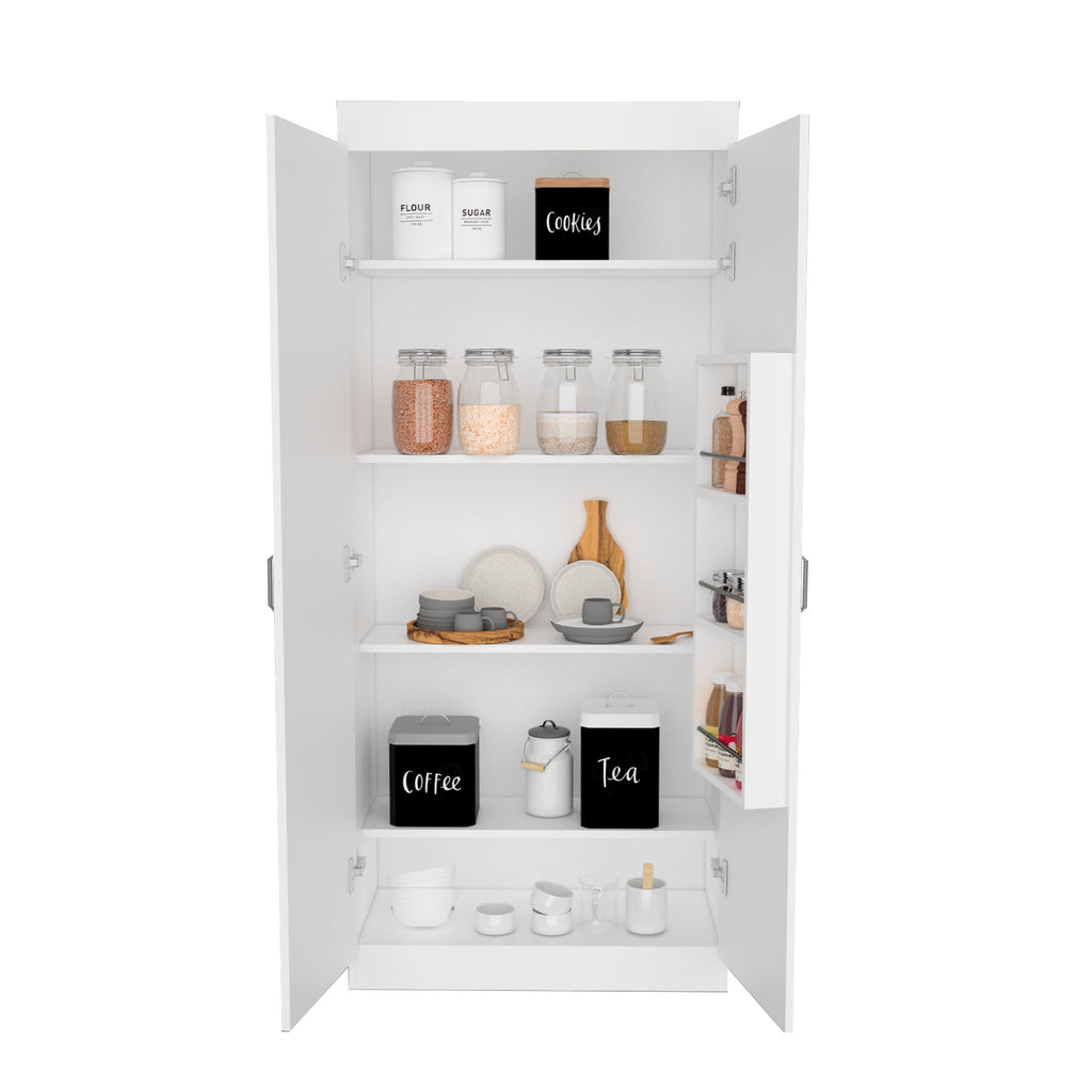 Pantry Cabinet - Double Door - Particle Board - White - 5 Shelves