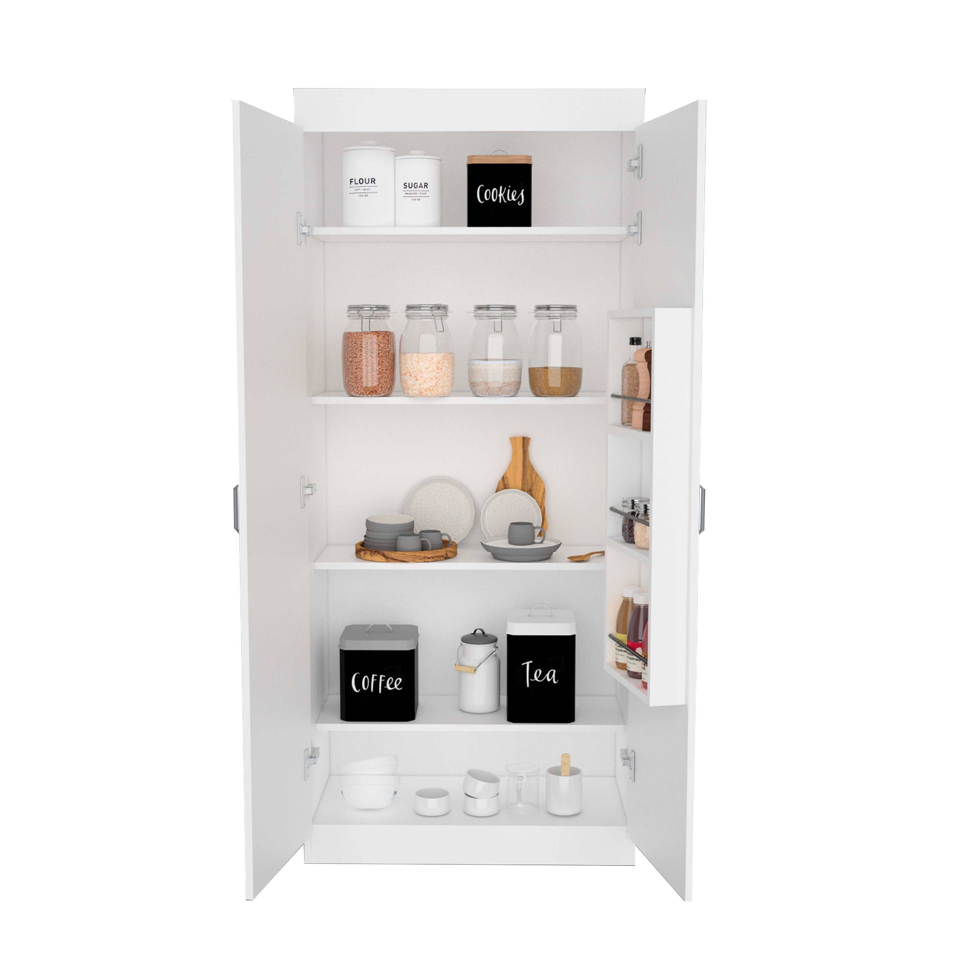 Pantry Cabinet - Double Door - Particle Board - White - 5 Shelves