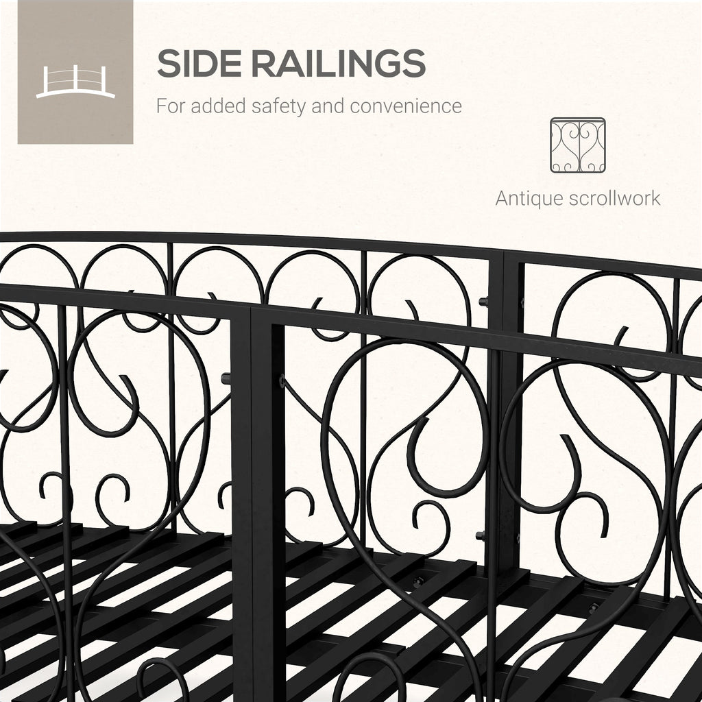 7' Metal Arch Garden Bridge with Safety Siderails Black