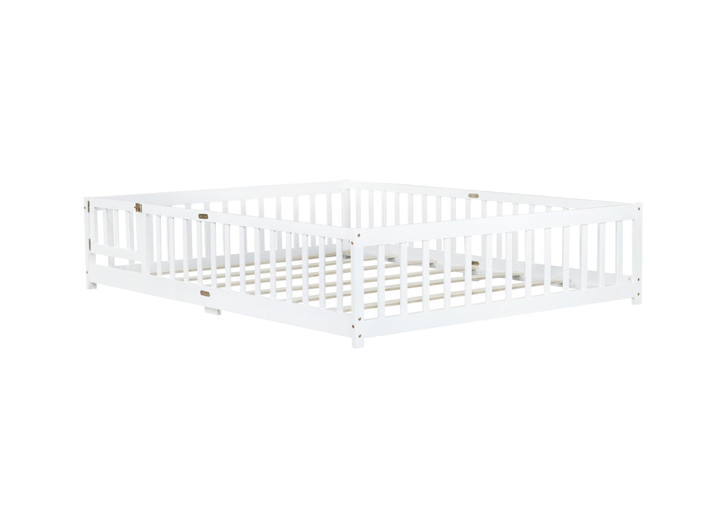 Queen Size Floor Bed with Safety Guardrails and Door