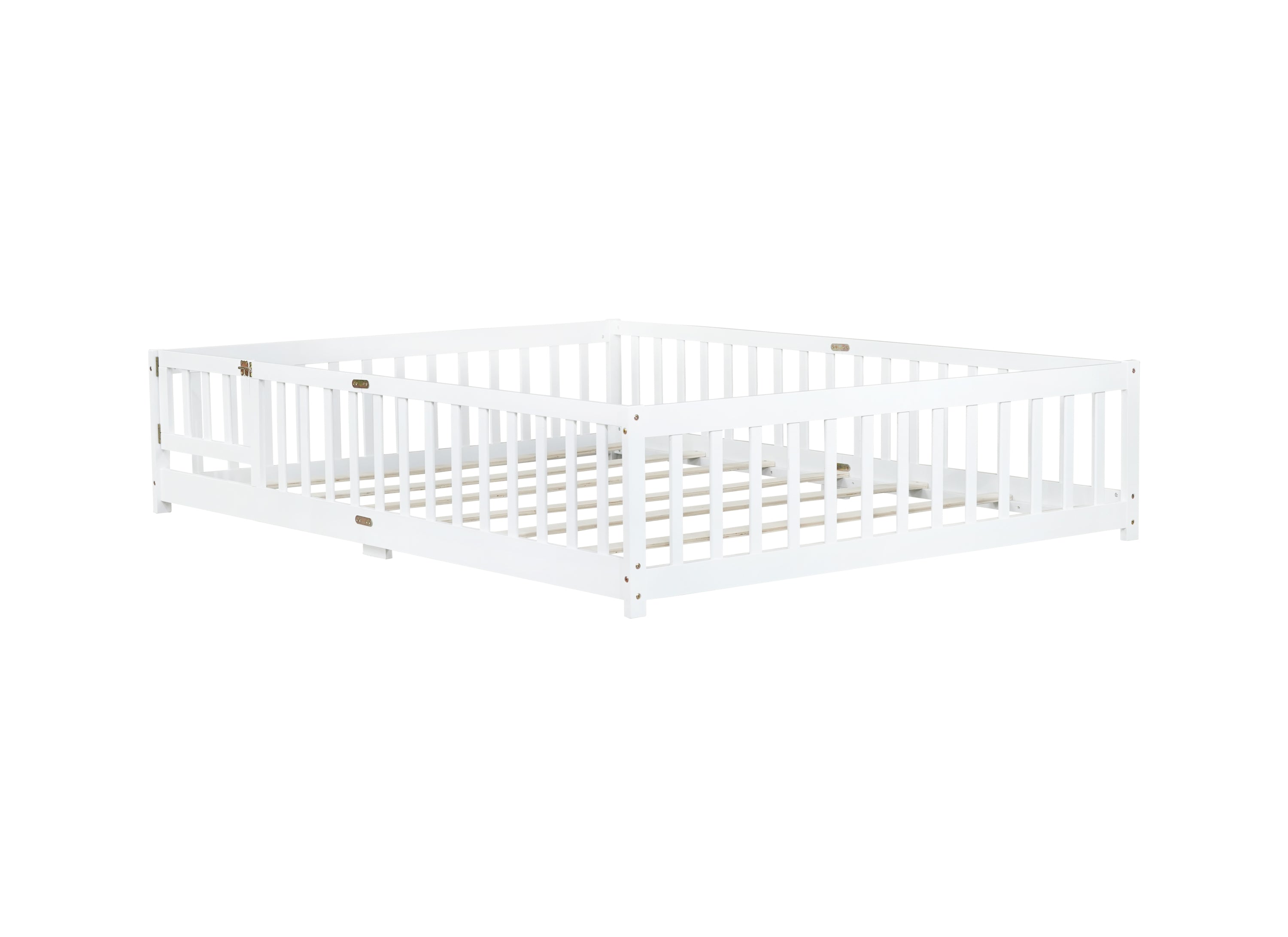 Queen Size Floor Bed with Safety Guardrails and Door