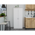 White Pantry Cabinet Double Door Five Shelves