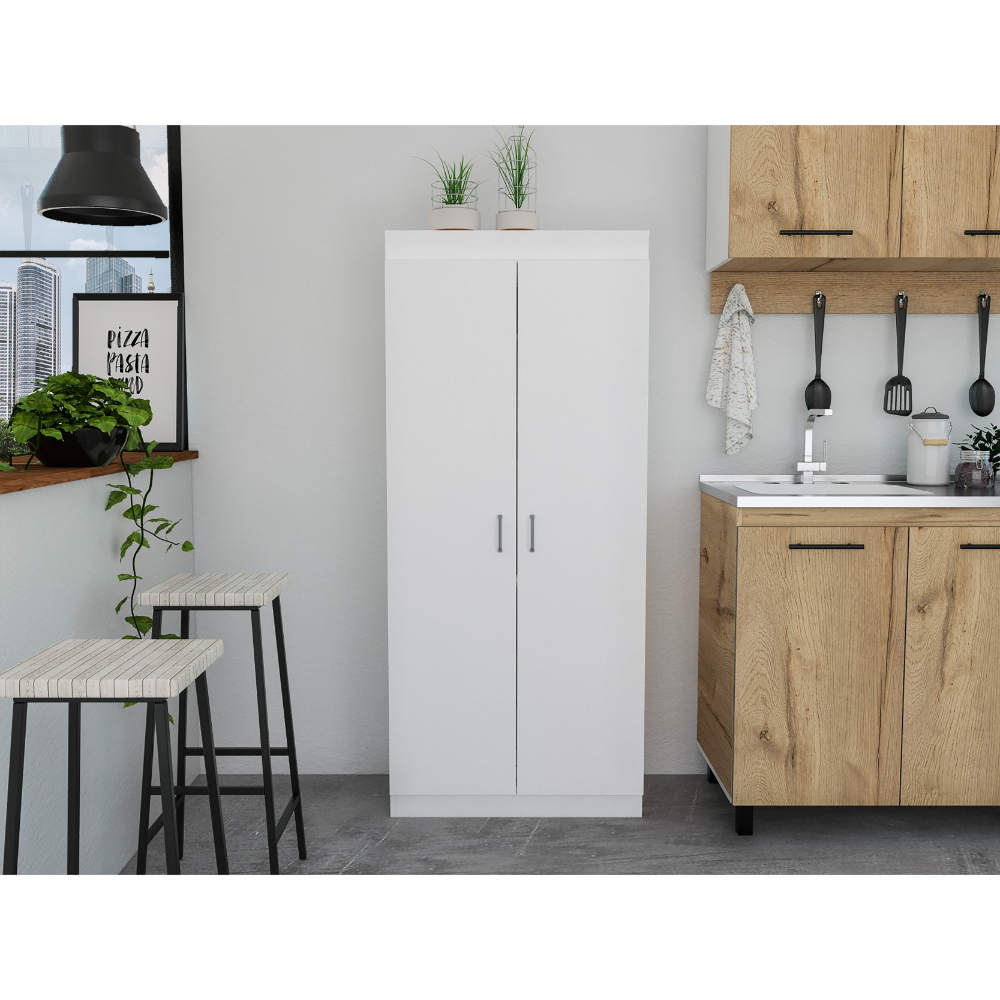 White Pantry Cabinet Double Door Five Shelves