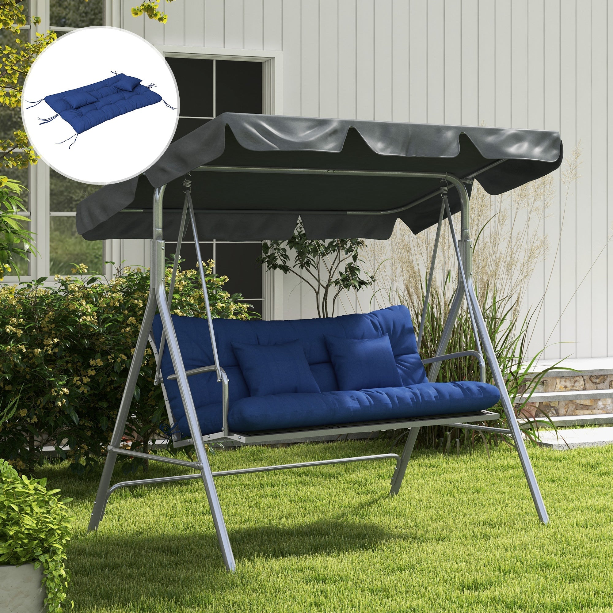 4 Piece Navy Blue Outdoor Bench Cushion Set Swing Seat Pad