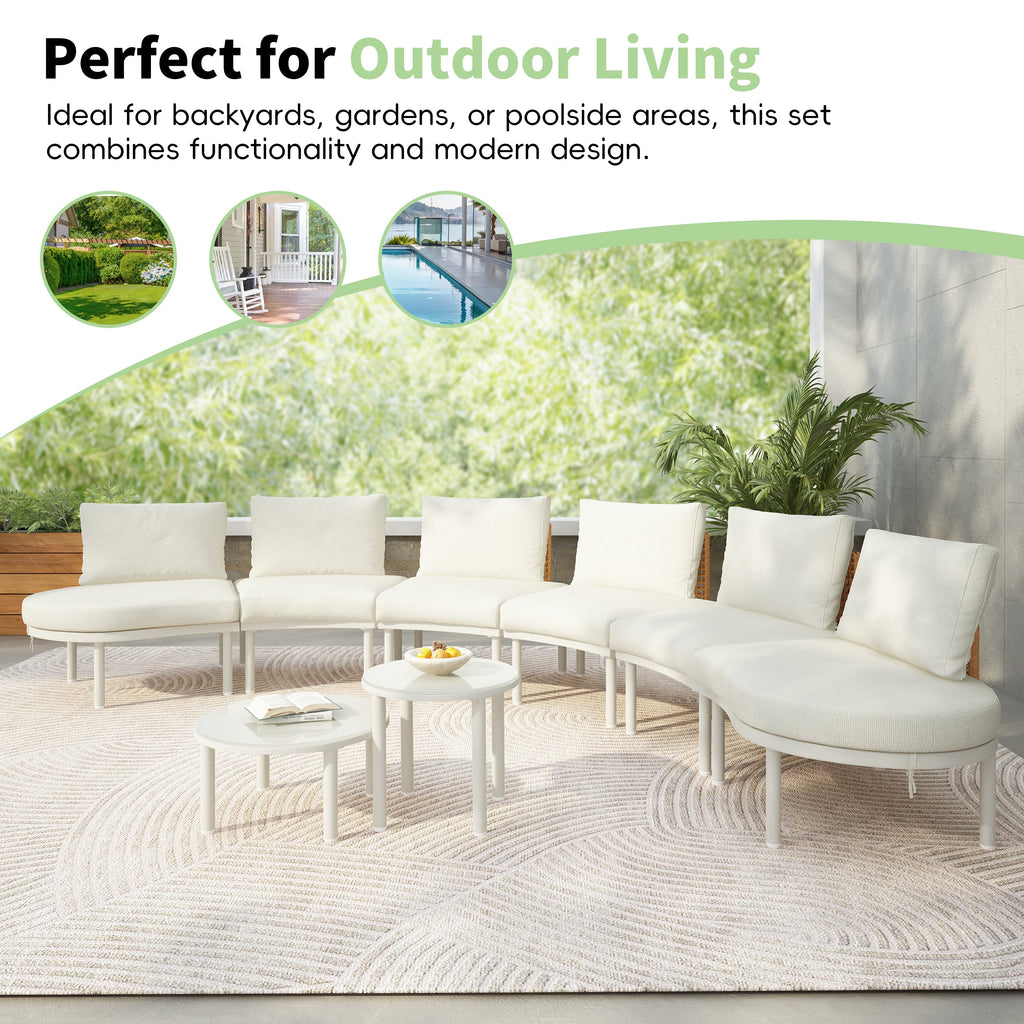 Outdoor Sectional Set PE Wicker Aluminum Beige Half Moon 8 Piece