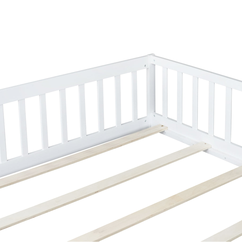Queen Size Floor Bed with Safety Guardrails and Door
