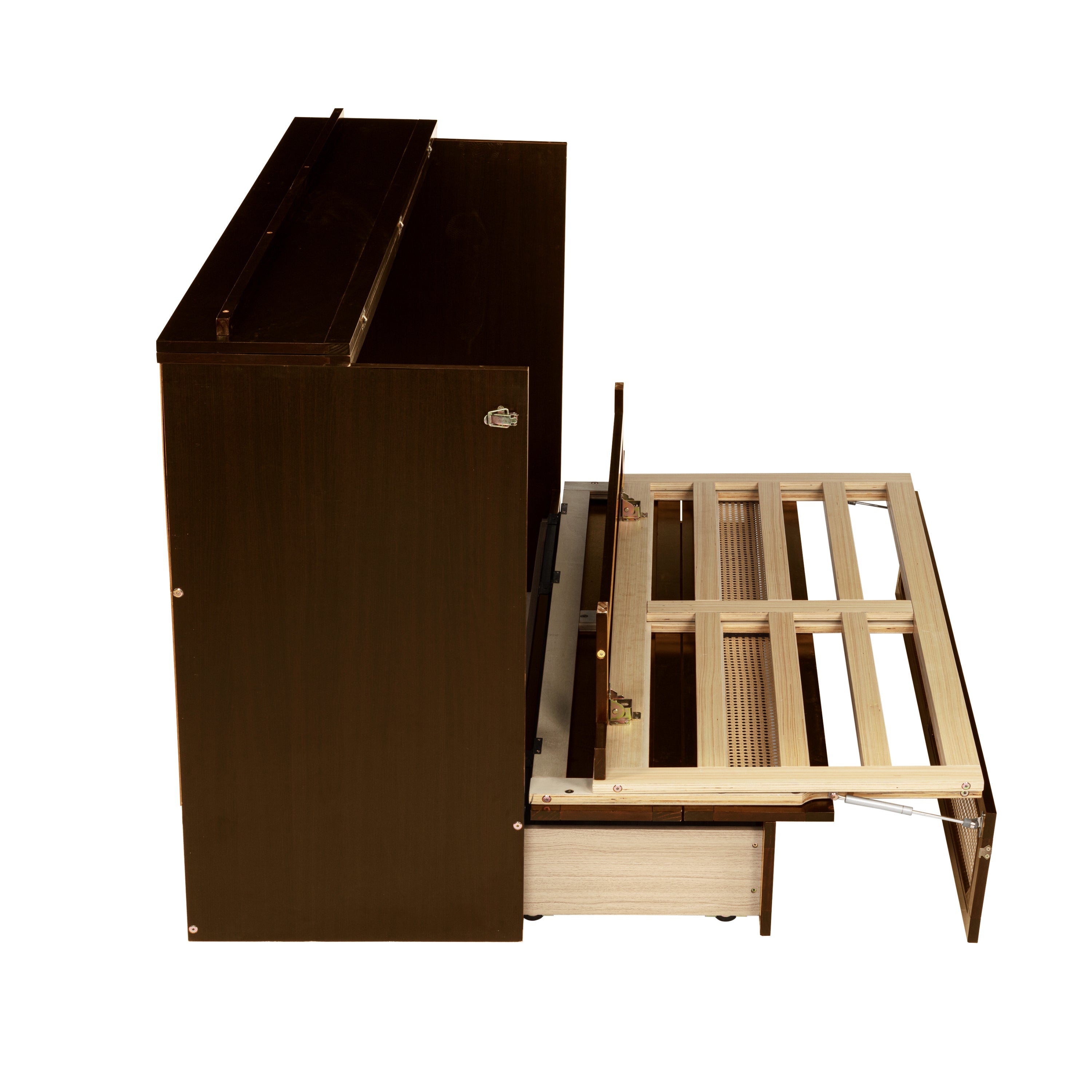 Queen Size Pine Wood Murphy Bed with Storage Drawer