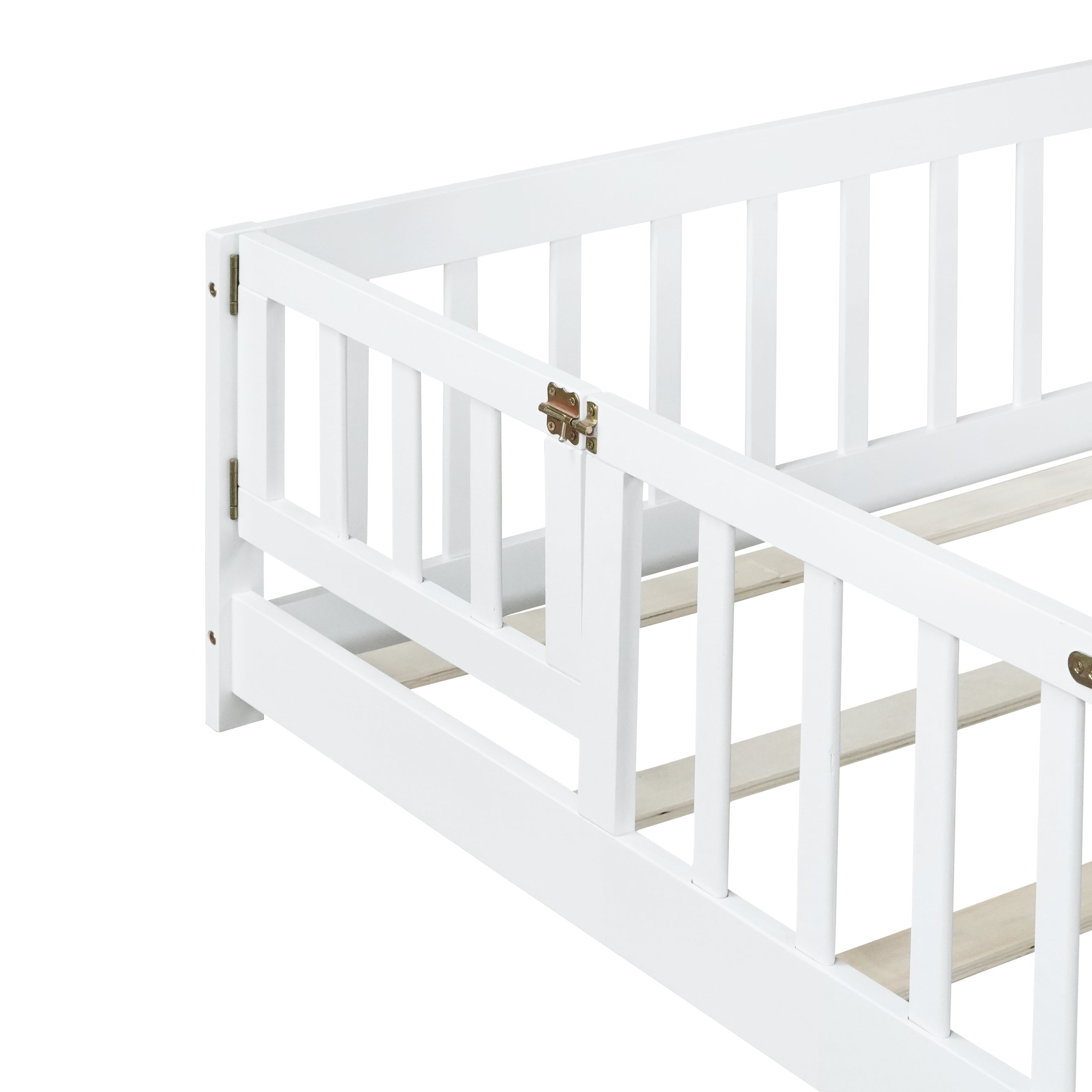 Queen Size Floor Bed with Safety Guardrails and Door
