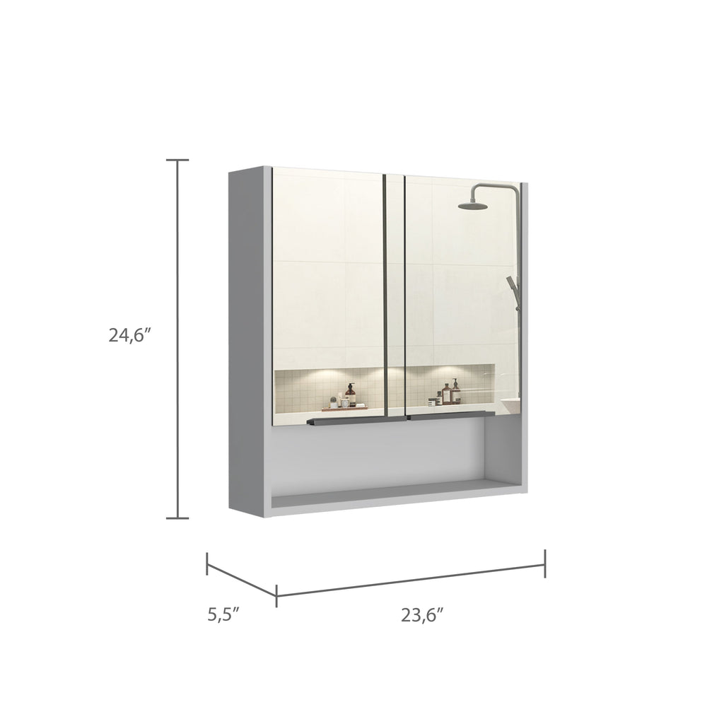 White Mirror Cabinet with Shelves and Double Doors