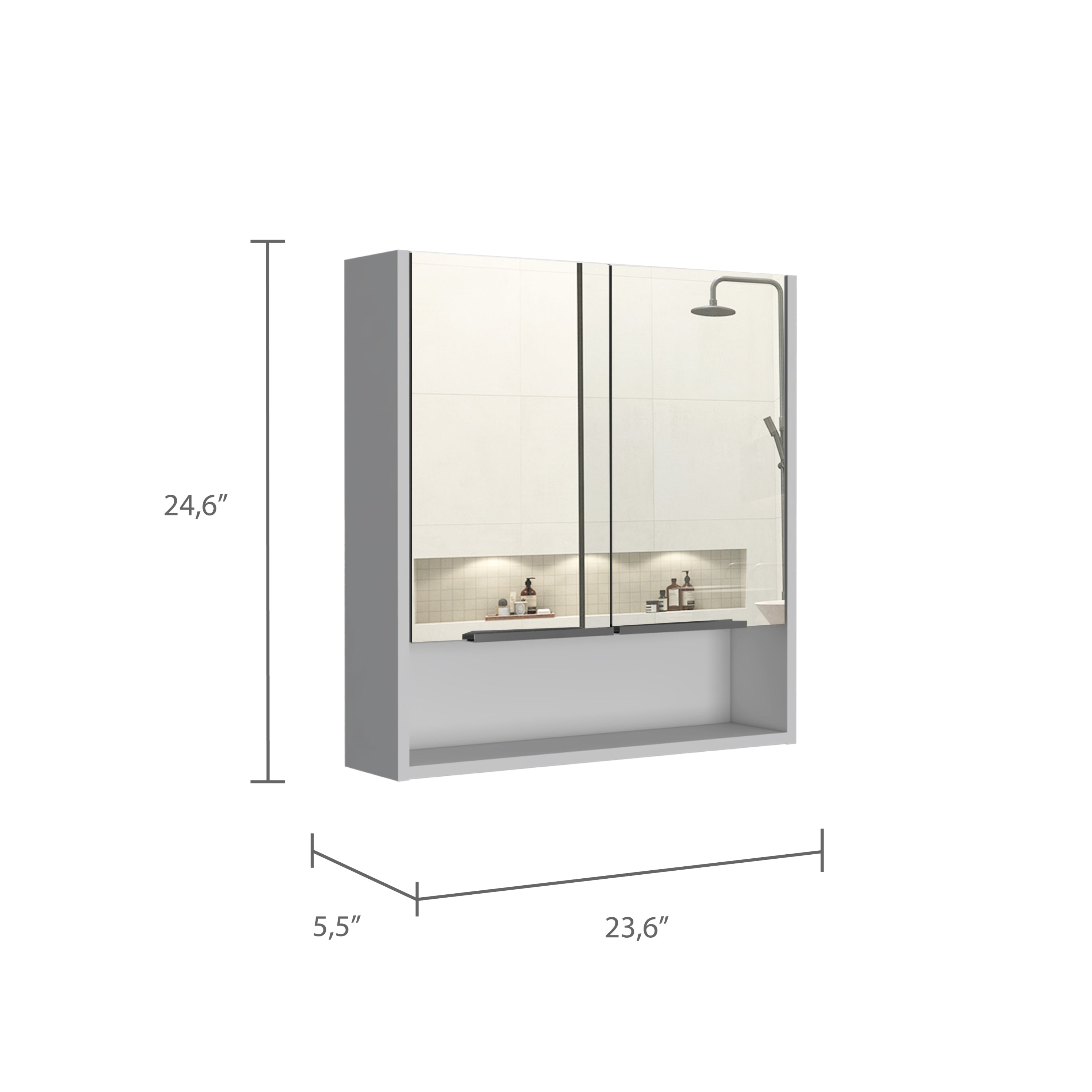 White Mirror Cabinet with Shelves and Double Doors
