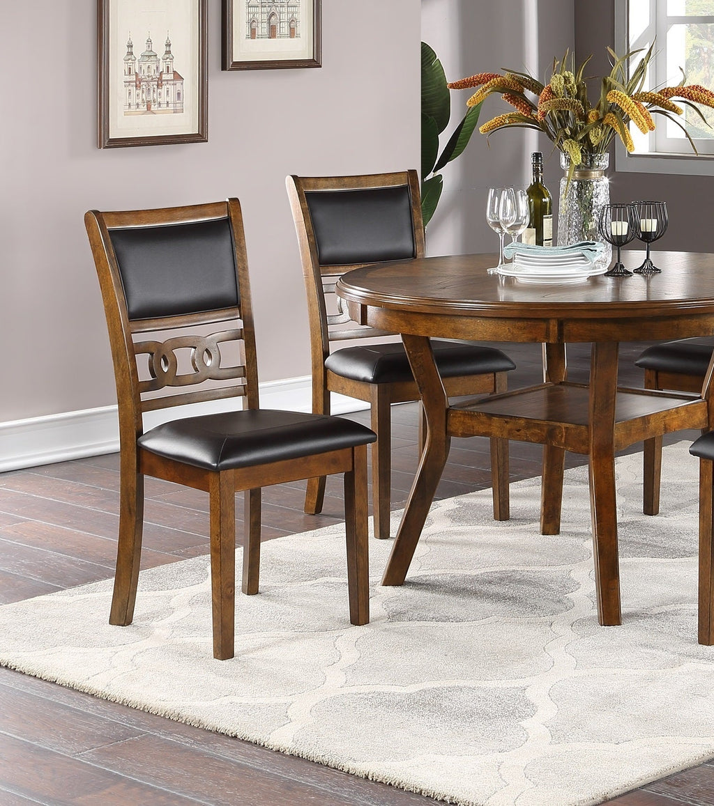 Contemporary 5pc Round Dining Set Walnut Rubberwood