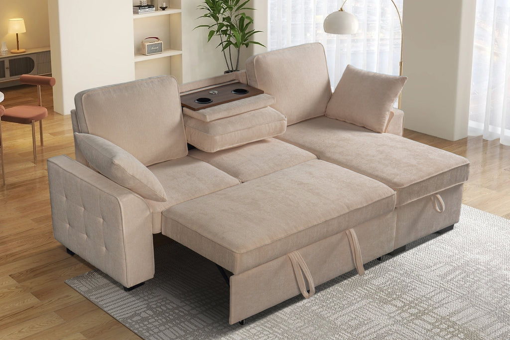 Sectional Sofa with Chaise, Cup Holder Tray & Storage