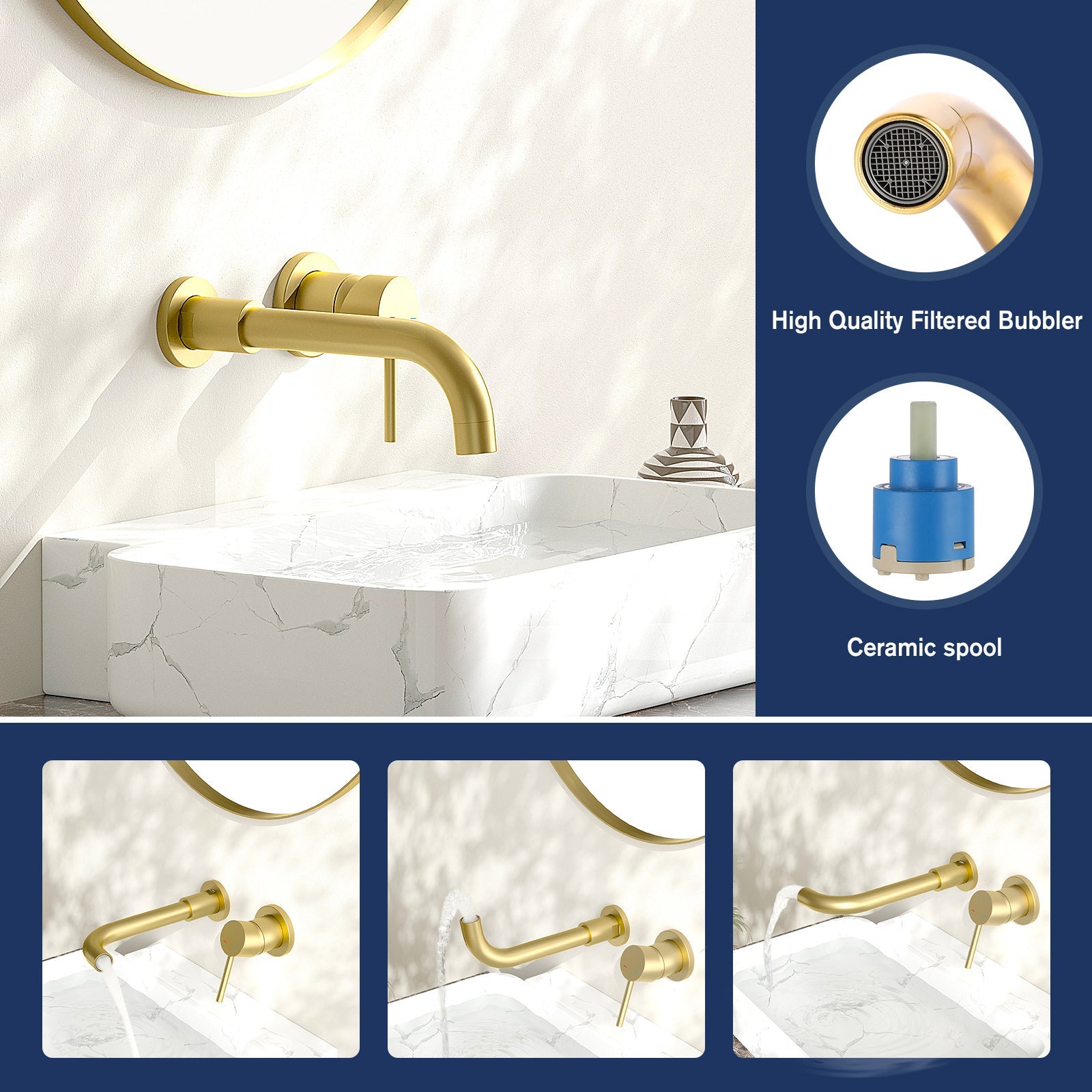 Wall Mount Bathroom Faucet Single Handle Brass Rough-in