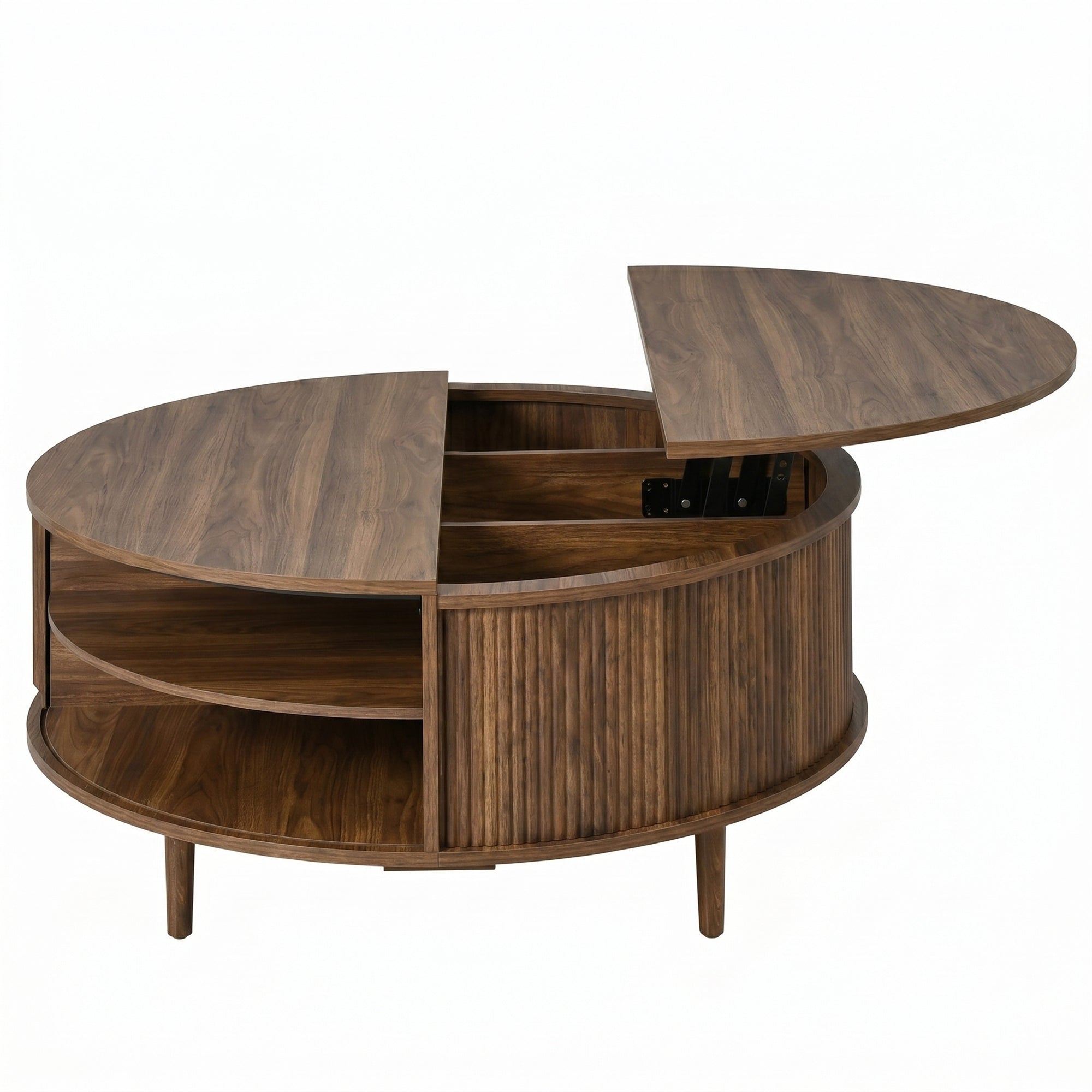 Round Lift-Top Coffee Table with Hidden Storage Sliding Door