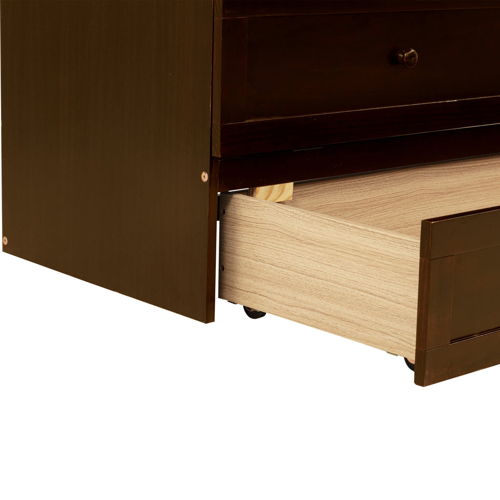 Queen Size Pine Wood Murphy Bed with Storage Drawer