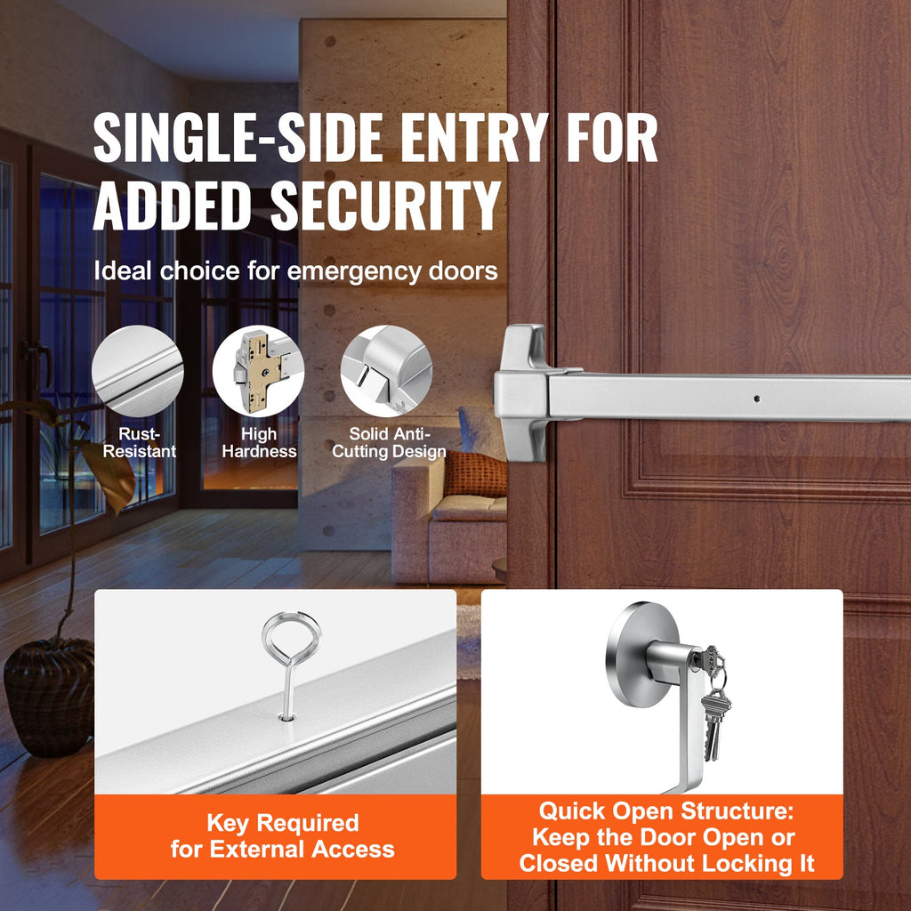 Carbon Steel Panic Bar Exit Door Lock with Lever and Keys