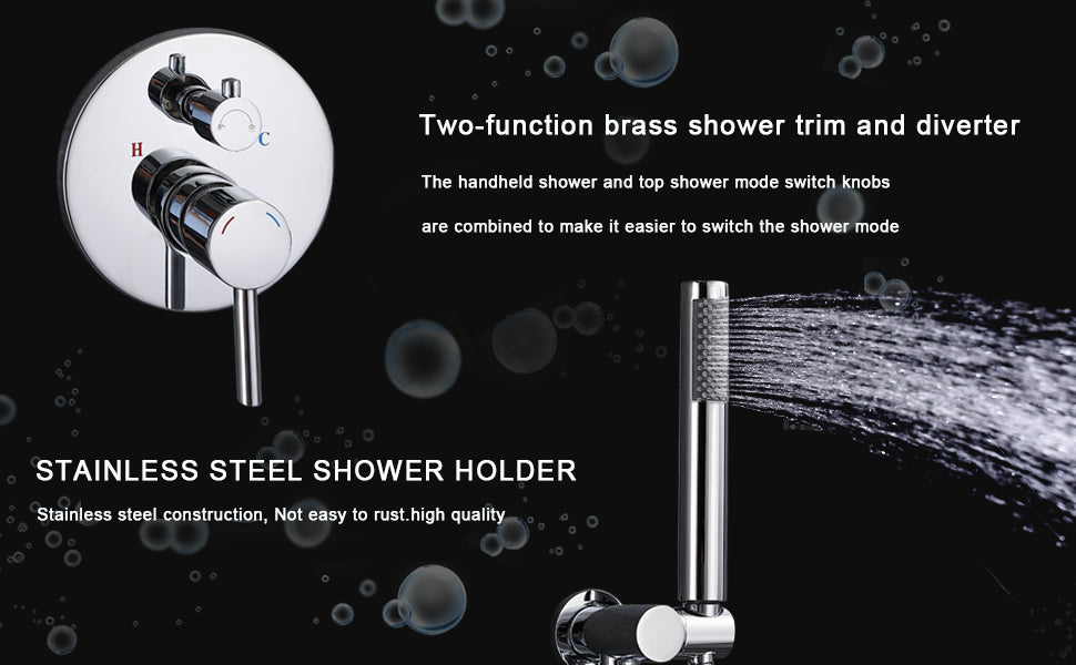 Chrome Wall Mounted Rainfall Shower System with Handheld Faucet