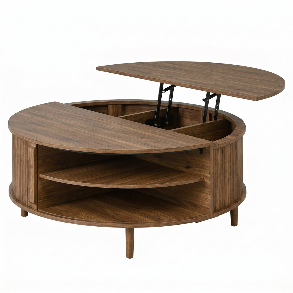 Round Lift-Top Coffee Table with Hidden Storage Sliding Door