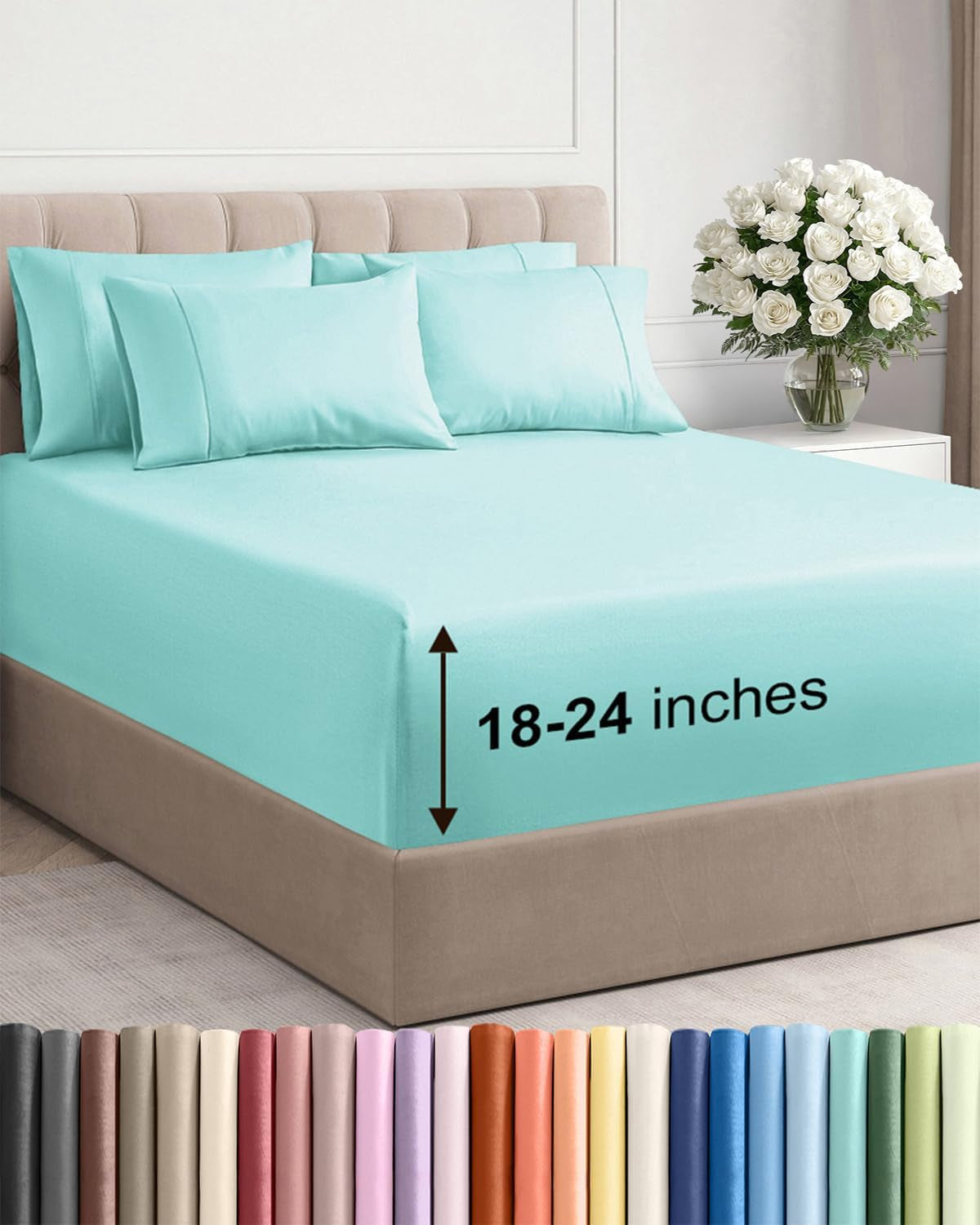 Extra Deep Pocket Sheet Set 4 Piece Breathable Soft Cooling Bedding Wrinkle Free